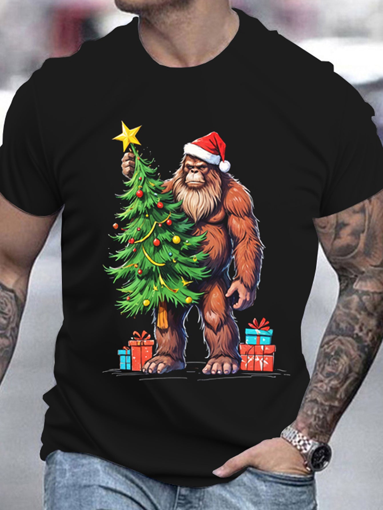 Men’s Christmas Bigfoot 3D Printed T-Shirt Men’s Christmas Bigfoot 3D Printed T-Shirt