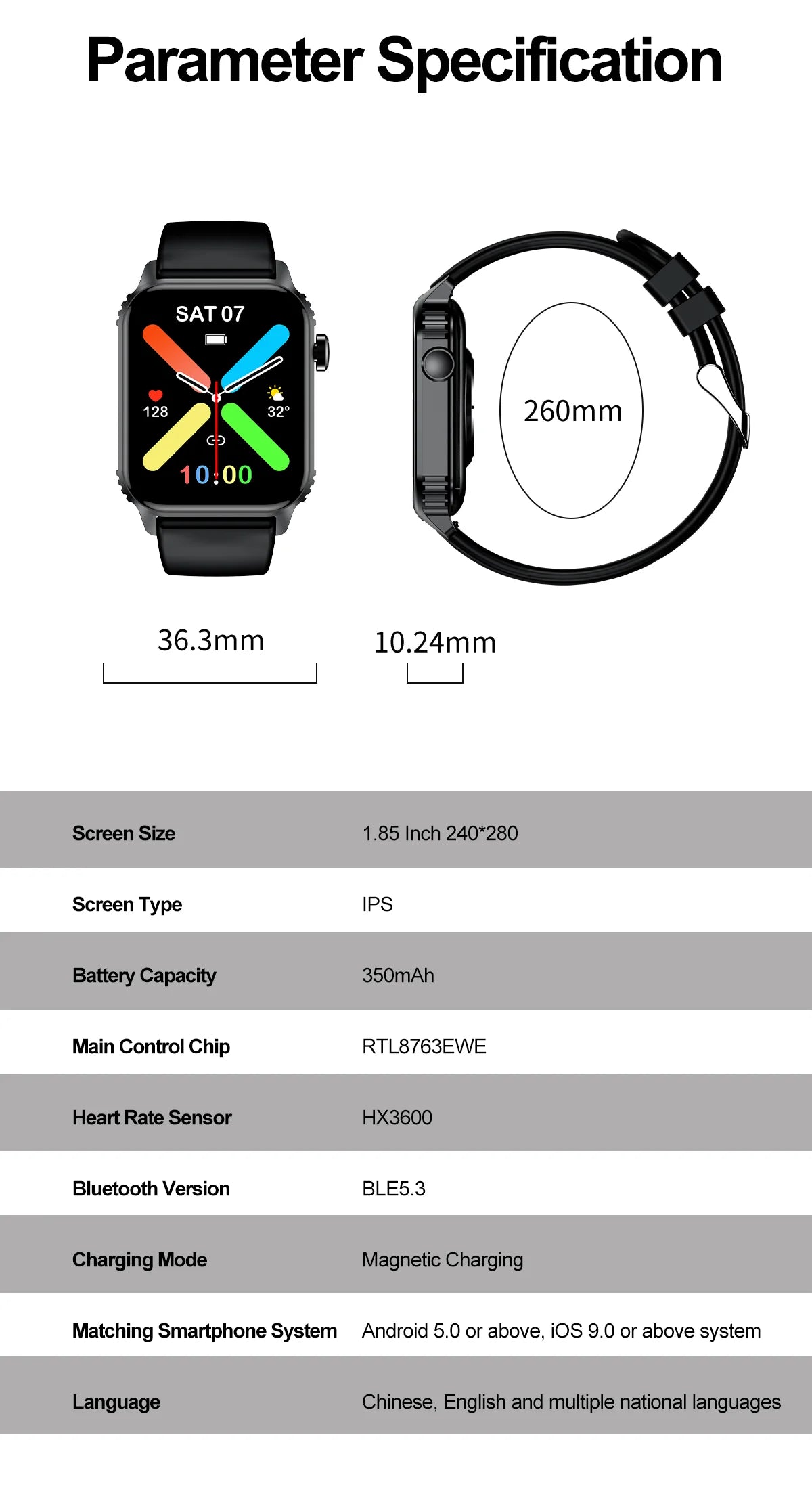 1.85 1.85" Smartwatch with Call & Fitness Tracker