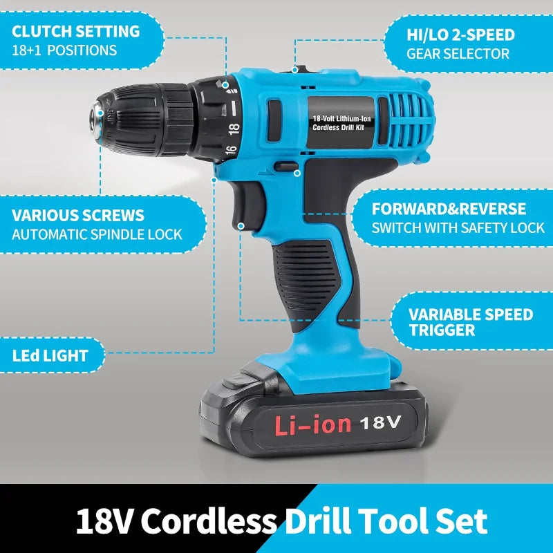 346-Piece Cordless Drill & Tool Set – 18V Power Drill Kit with DIY Hand Tools 346-Piece Cordless Drill & Tool Set – 18V Power Drill Kit with DIY Hand Tools