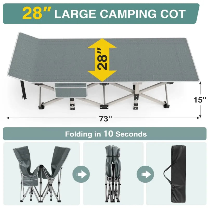 Oversized Folding Camping Cot with Mattress – 73 Oversized Folding Camping Cot with Mattress – 73"x28" Gray