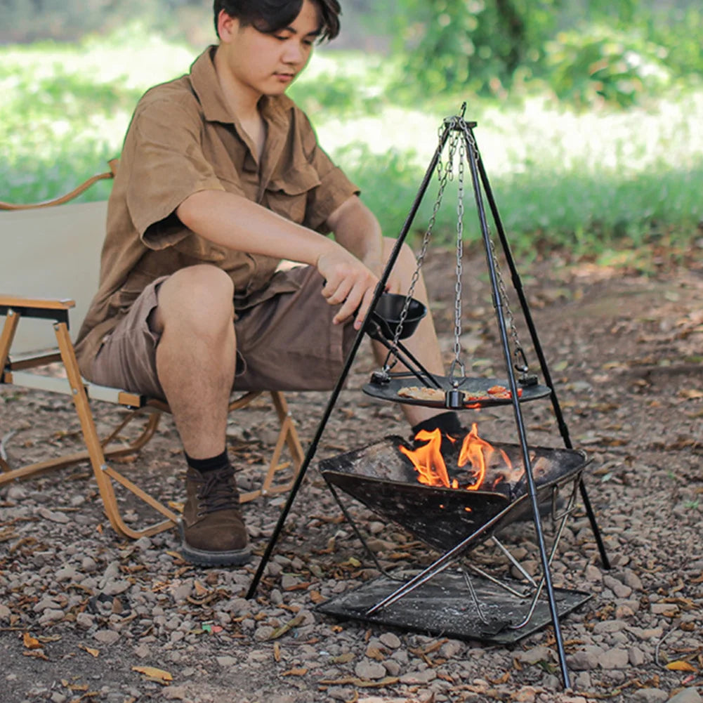 Portable Adjustable Triangular BBQ Grill Pot Rack with Chain Portable Adjustable Triangular BBQ Grill Pot Rack with Chain