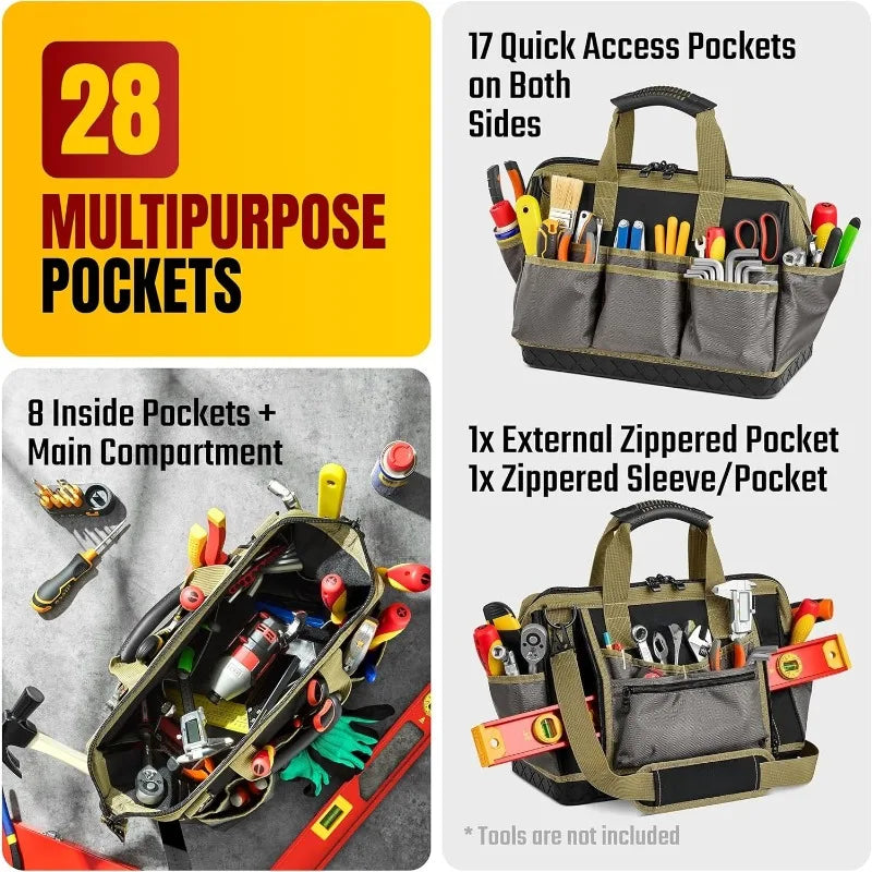 16 16" Heavy-Duty Tool Bag with 28 Pockets