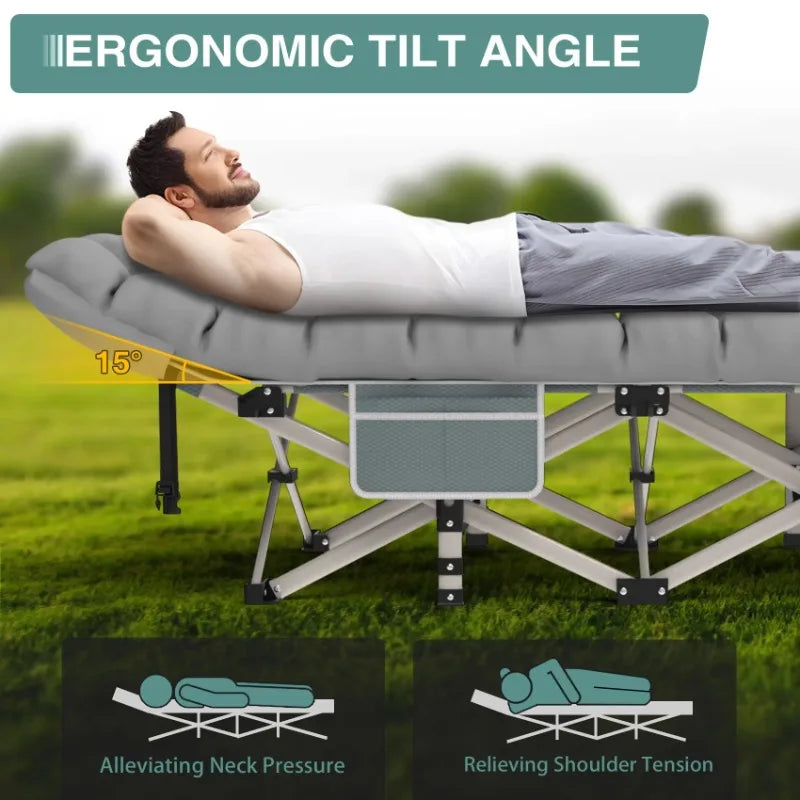 Oversized Folding Camping Cot with Mattress – 73 Oversized Folding Camping Cot with Mattress – 73"x28" Gray