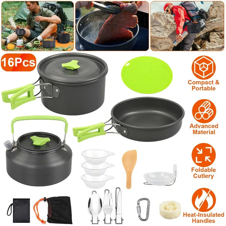 16-Piece Camping Cookware Set with Stove & Utensils 16-Piece Camping Cookware Set with Stove & Utensils