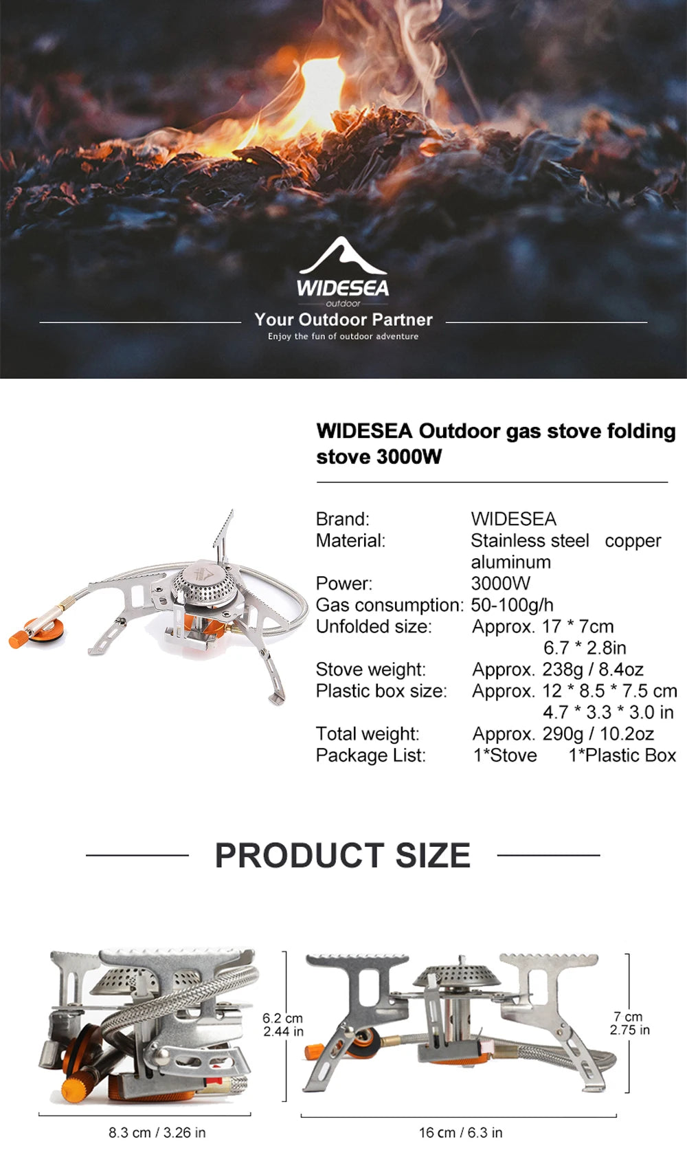 Widesea Camping Gas Stove – Portable Outdoor Burner for Hiking, Survival & Picnic Use