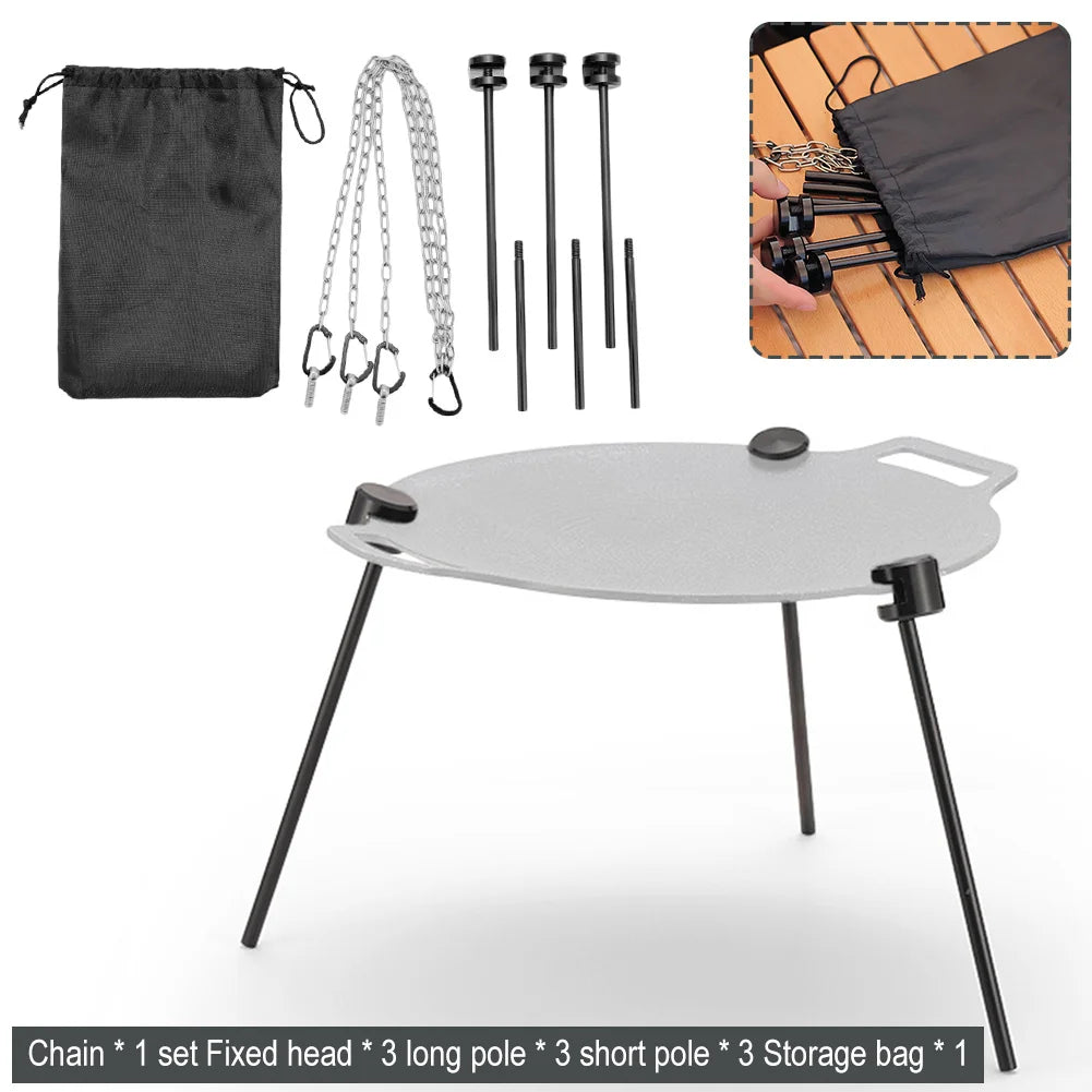 Portable Adjustable Triangular BBQ Grill Pot Rack with Chain