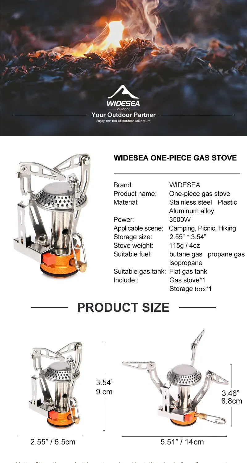 Widesea One-Piece Camping Gas Stove – Foldable Outdoor Heater & Burner for Cooking