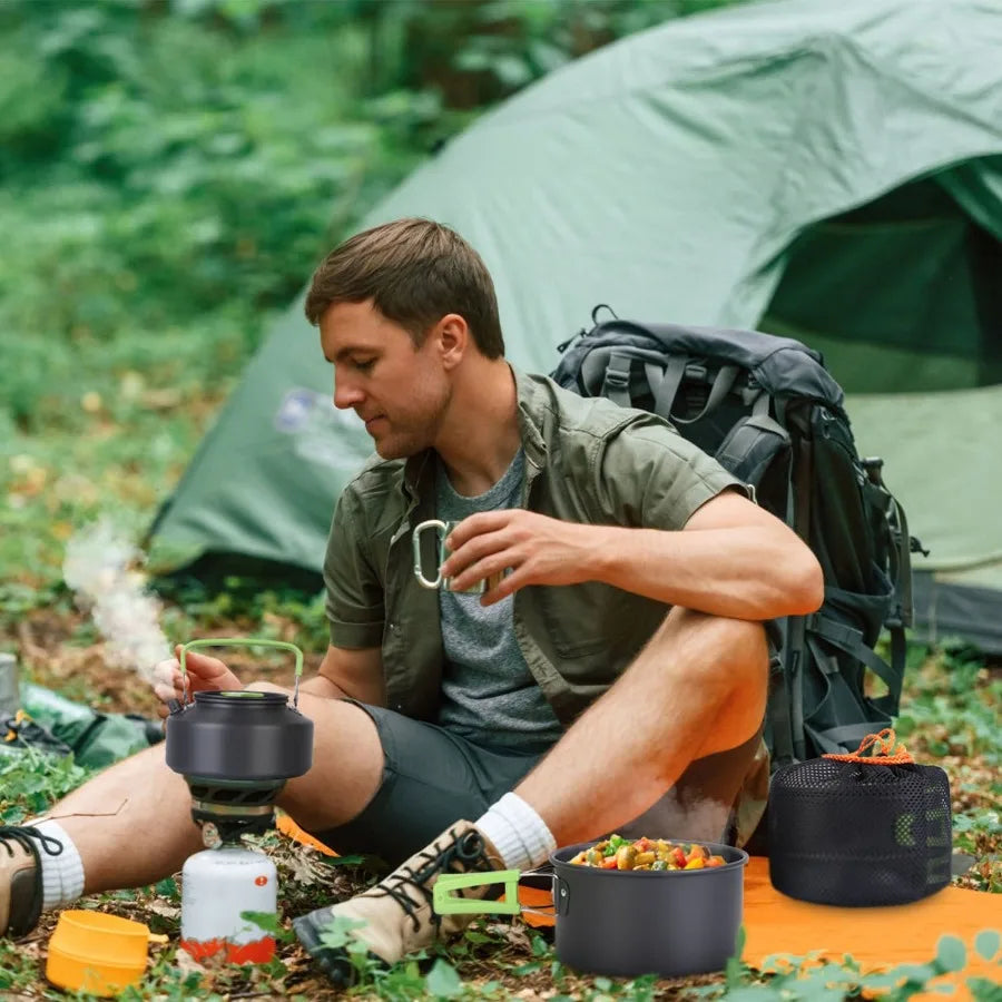 16-Piece Camping Cookware Set with Stove & Utensils