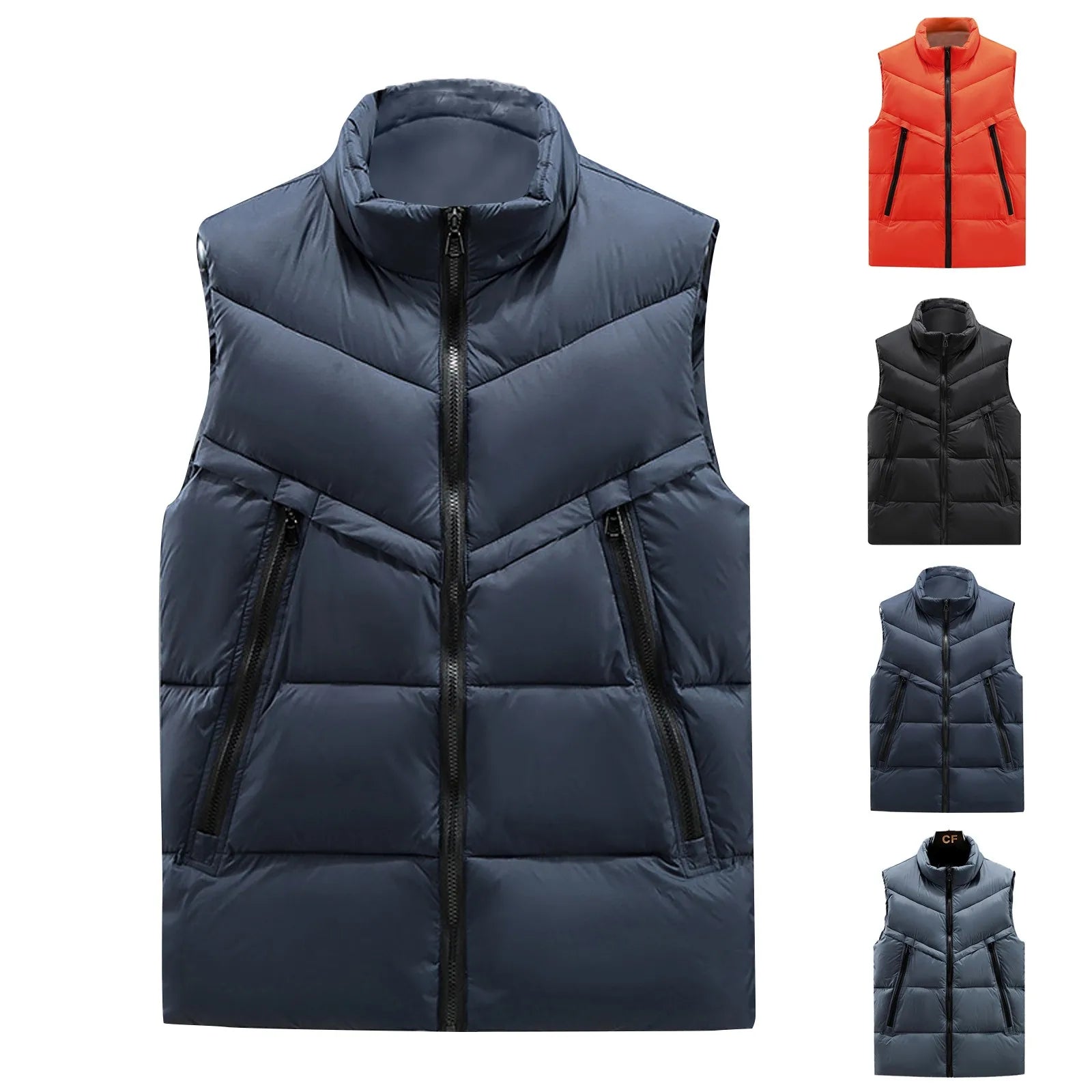 Men’s Winter Stand Collar Vest – Solid Color Zip-Up
