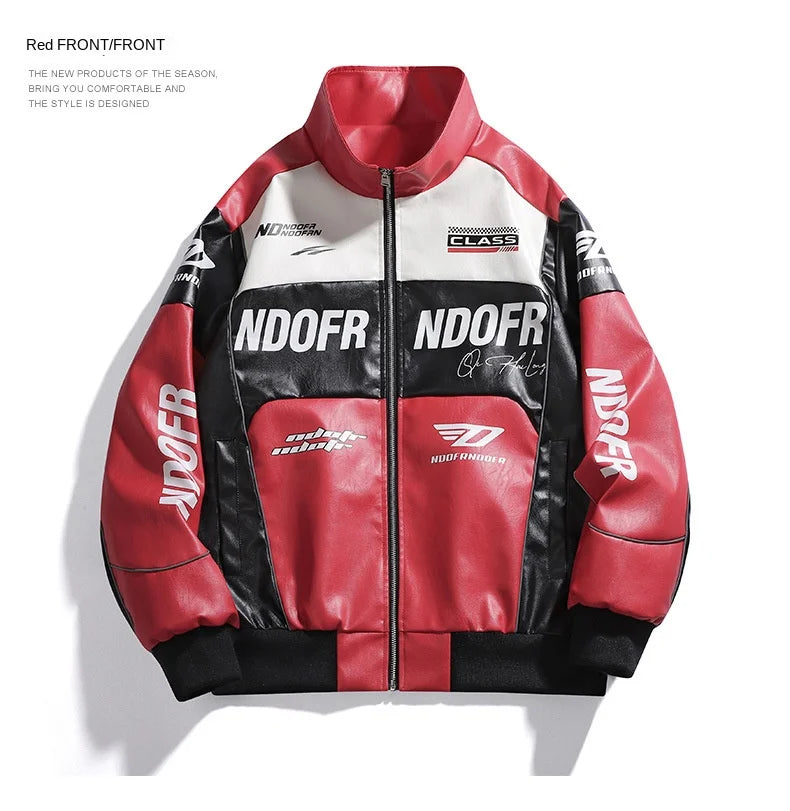 Men’s PU Leather Jacket – Stand Collar, Multi-Pocket