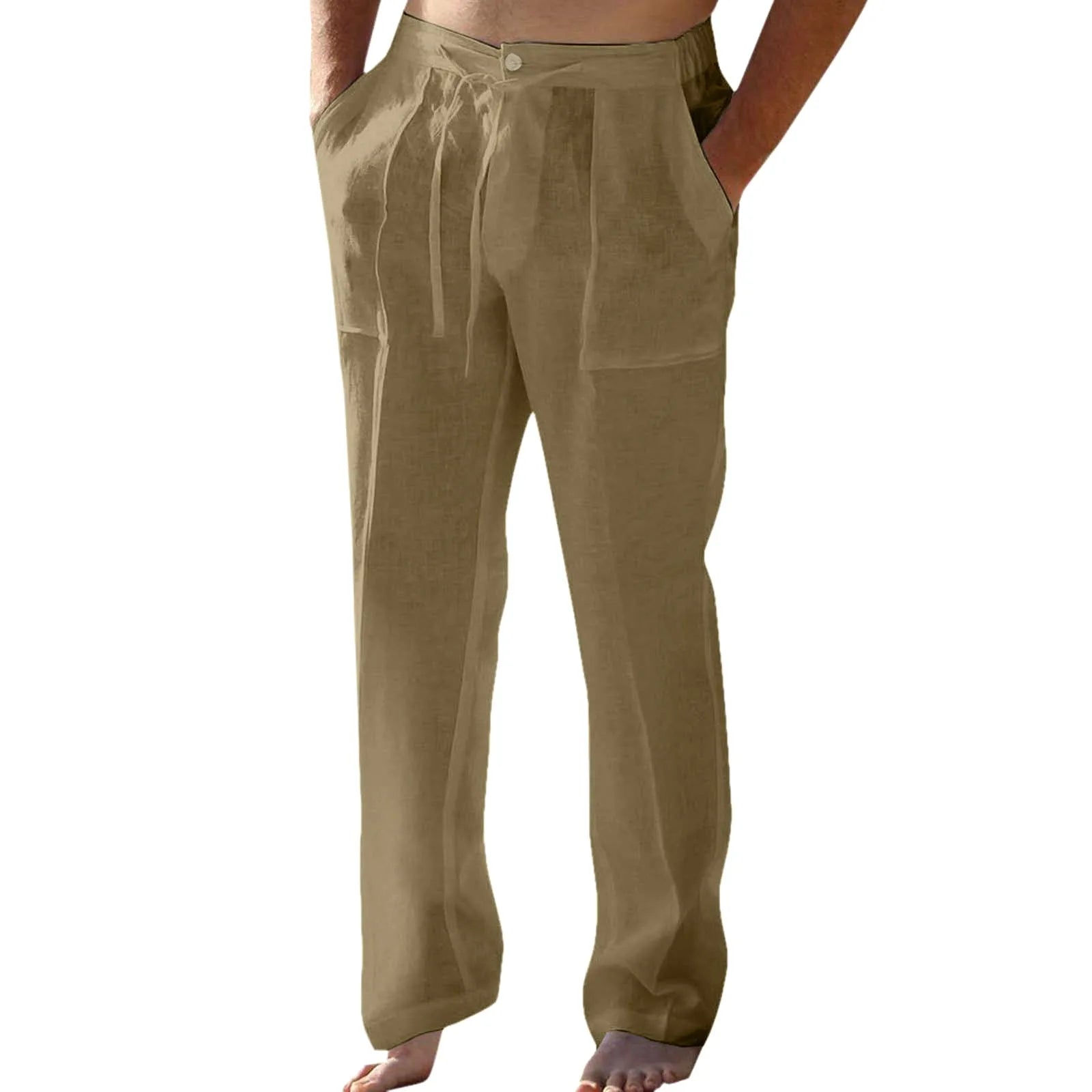 Men’s Plus Size Cotton-Linen Casual Drawstring Pants
