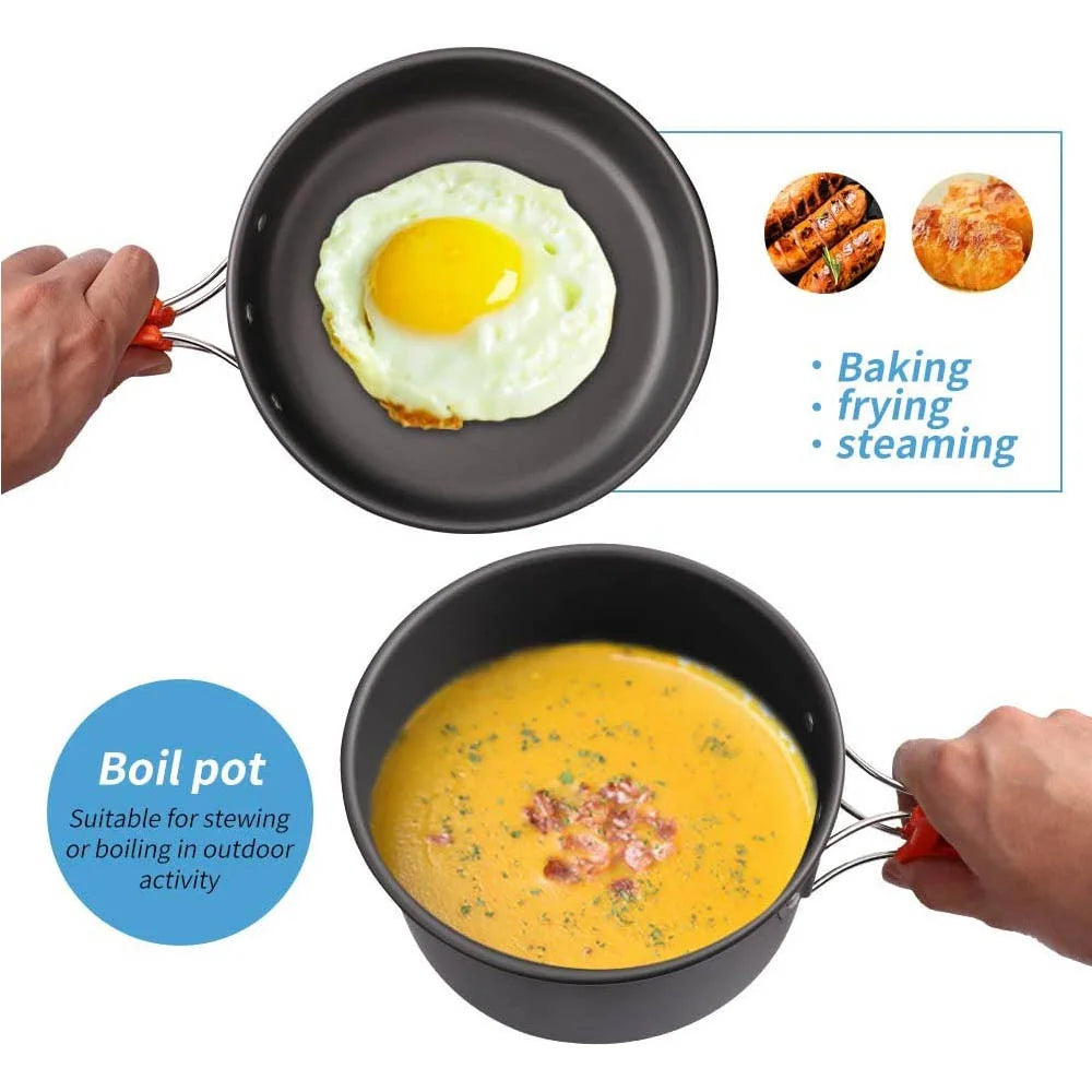 Camping Cookware Set for 2-3 People – Non-Stick Pots & Teapot