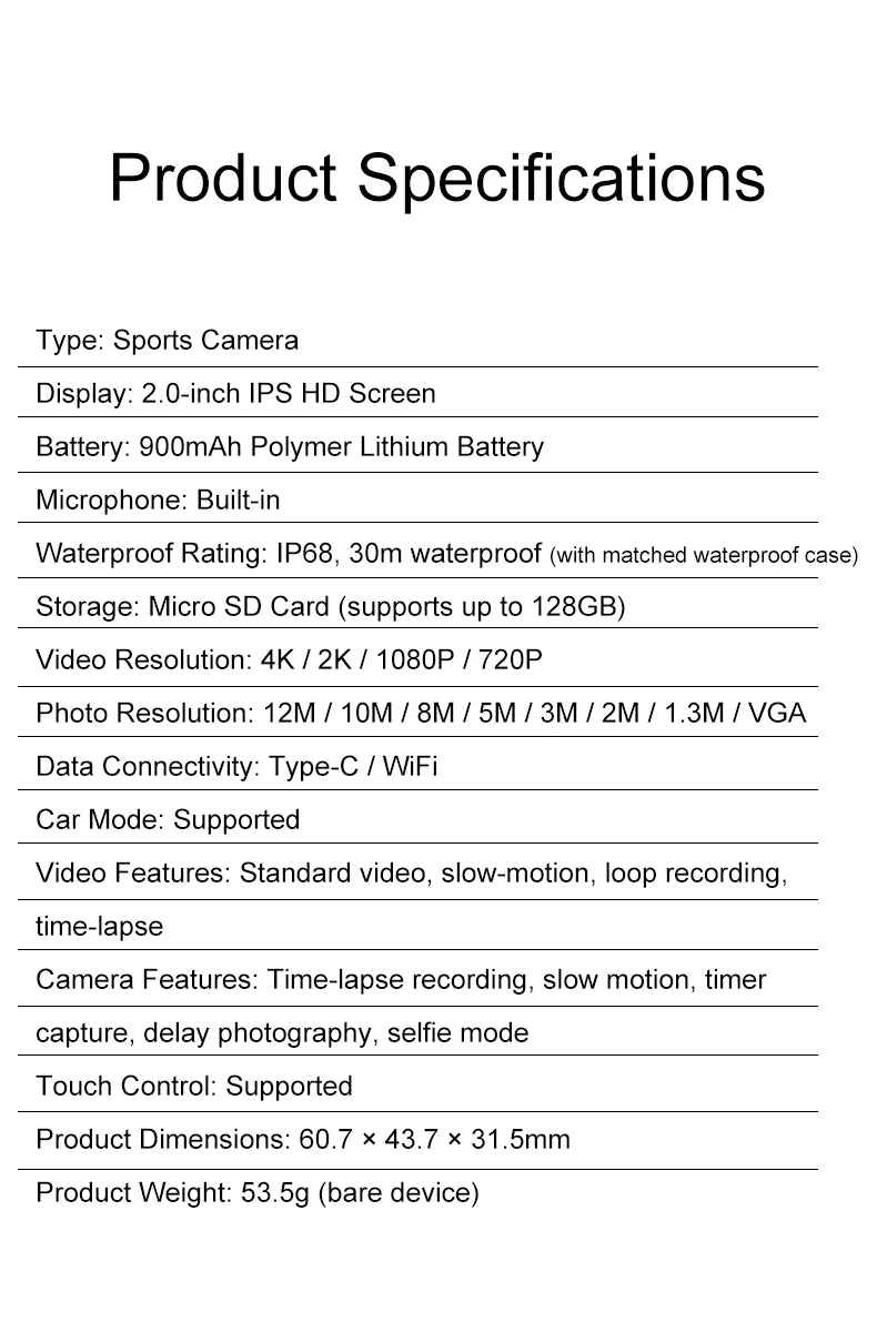 4K Action Camera with WiFi – Waterproof Sports Cam