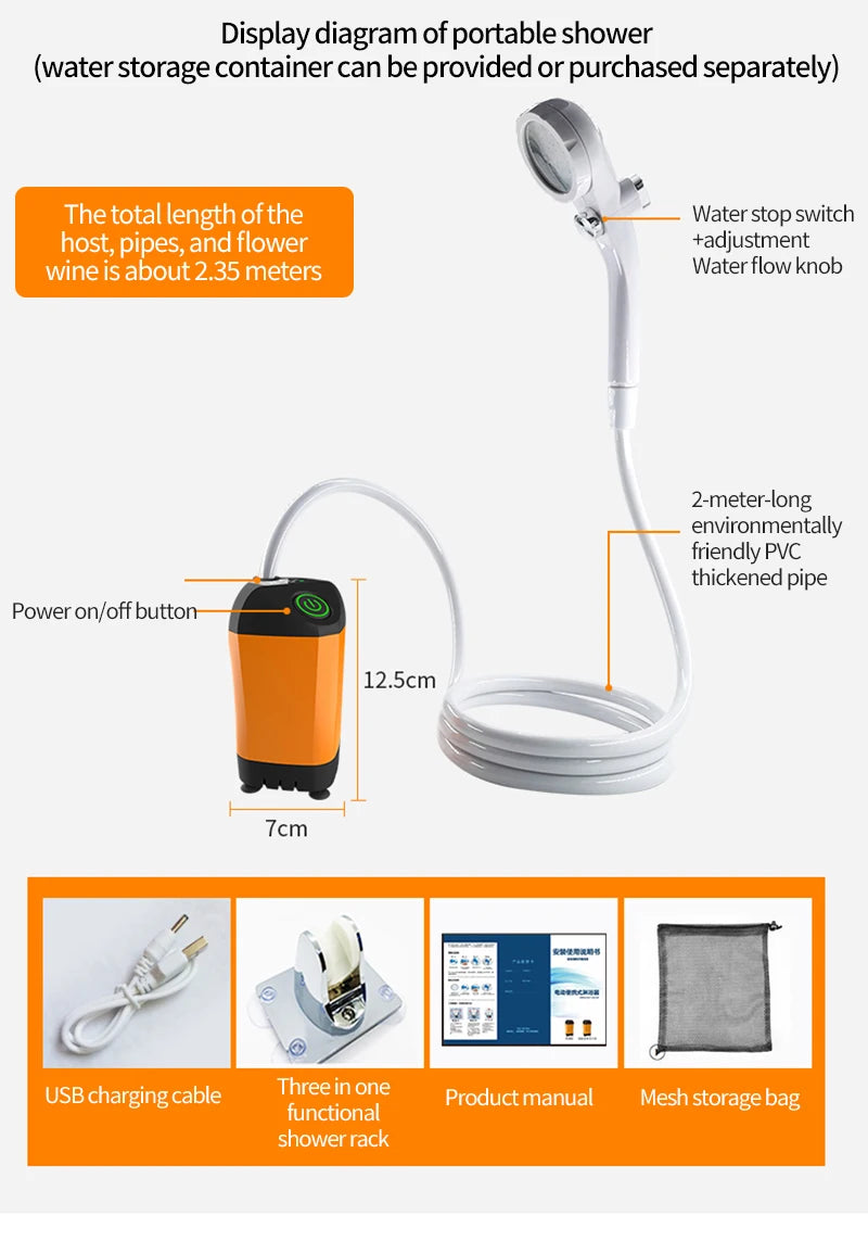 Portable Electric Camping Shower – USB Rechargeable, Waterproof Outdoor Pump