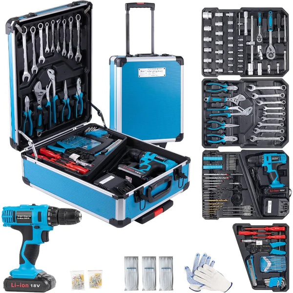 346-Piece Cordless Drill & Tool Set – 18V Power Drill Kit with DIY Hand Tools