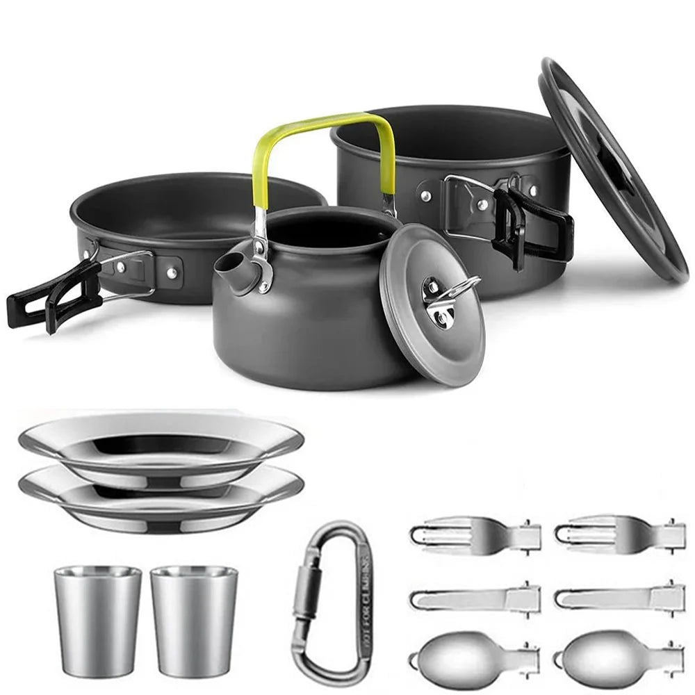 Camping Cookware Set for 2-3 People – Non-Stick Pots & Teapot