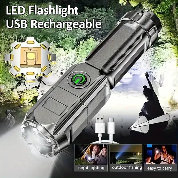 Super Bright Tactical LED Flashlight – 4 Modes, Zoomable, USB Rechargeable, Waterproof