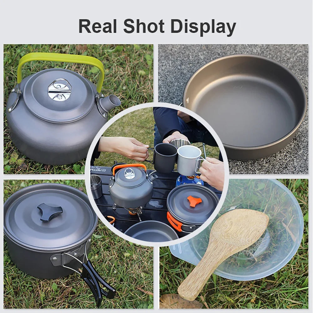 Camping Cookware Set for 2-3 People – Non-Stick Pots & Teapot
