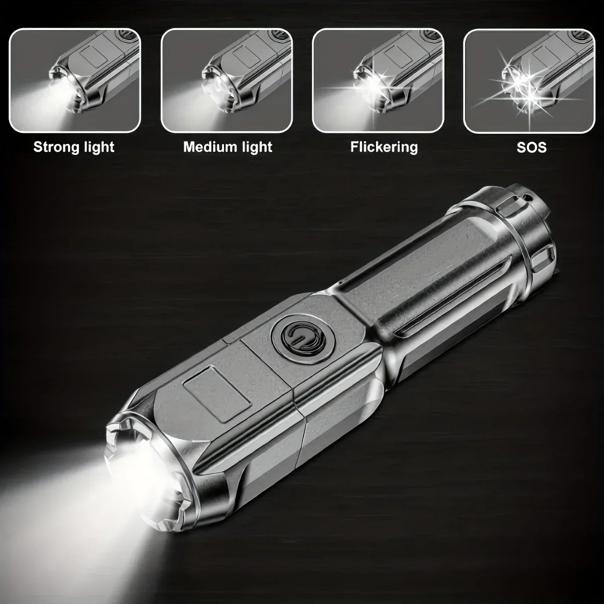 Super Bright Tactical LED Flashlight – 4 Modes, Zoomable, USB Rechargeable, Waterproof