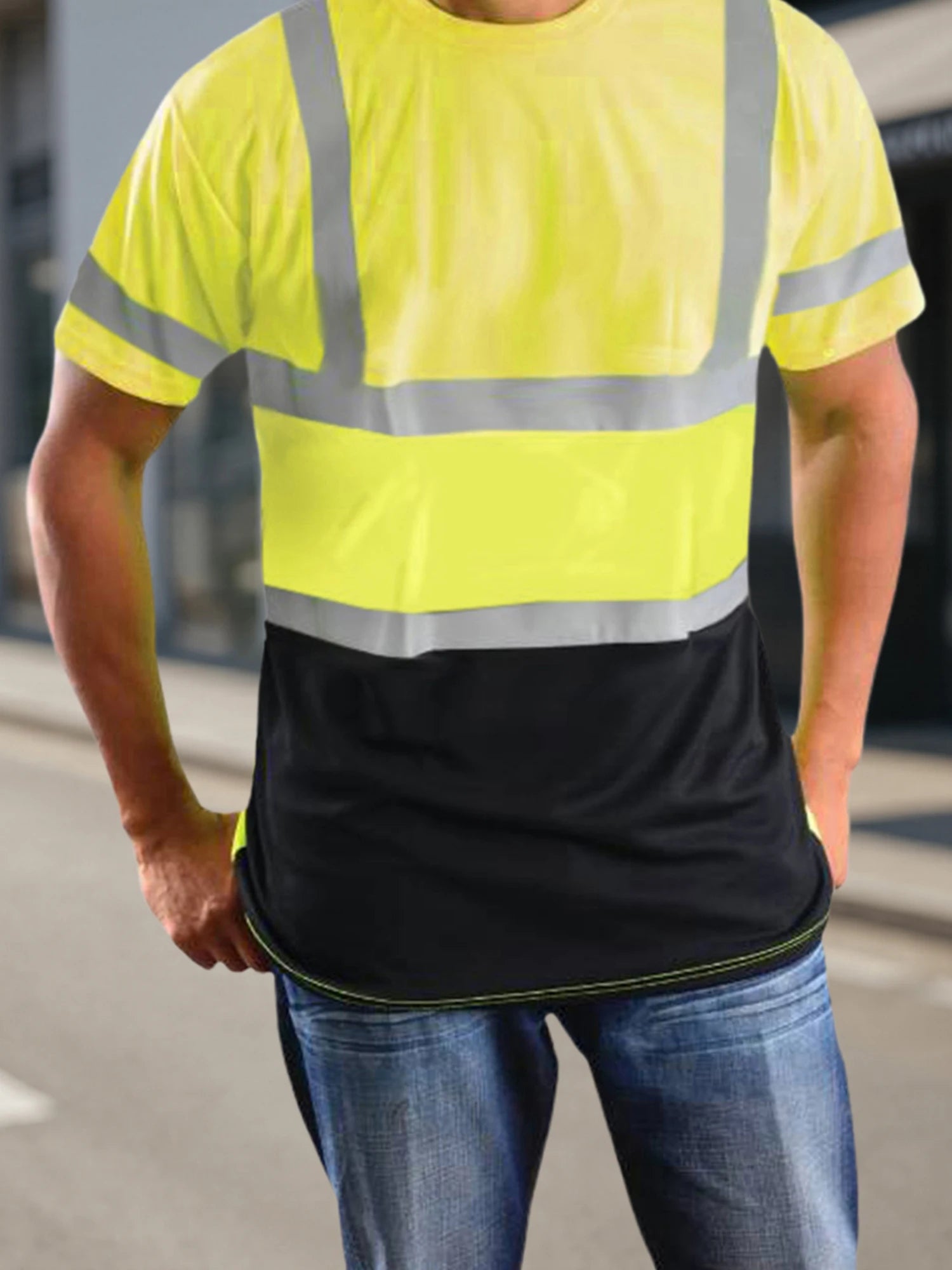 Men’s Hi-Vis Reflective Safety T-Shirt with Pocket