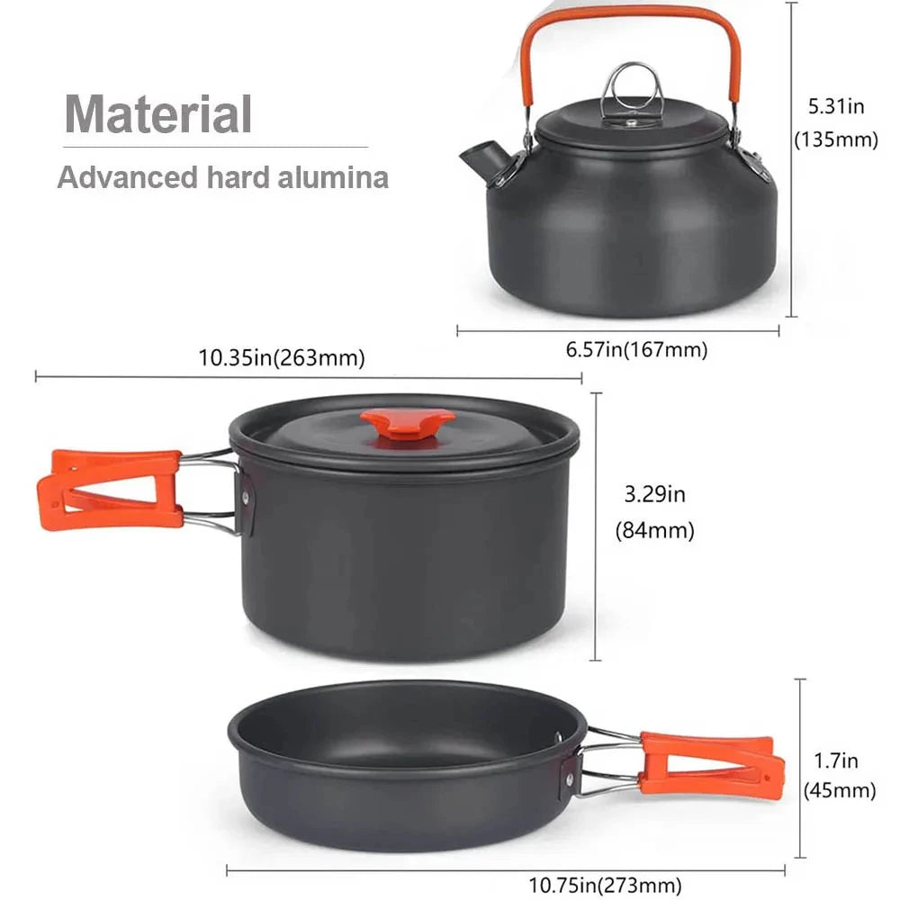 Camping Cookware Set for 2-3 People – Non-Stick Pots & Teapot