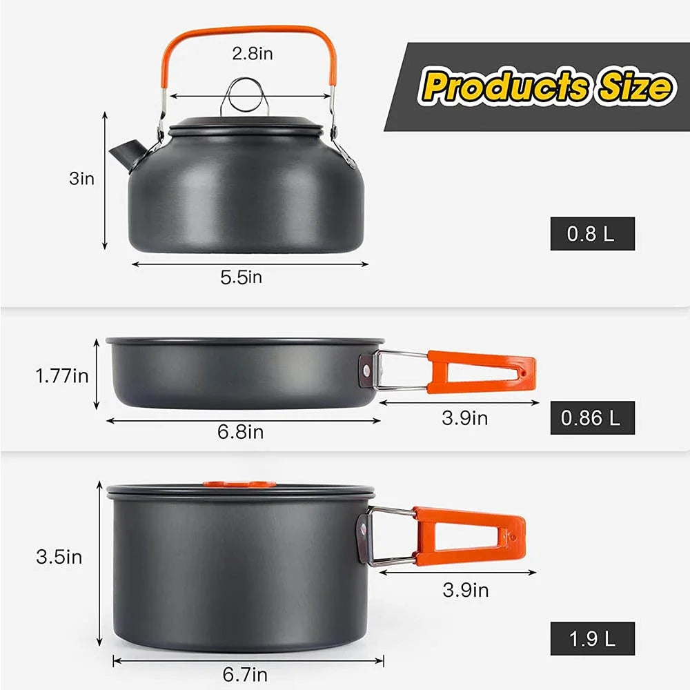 Camping Cookware Set for 2-3 People – Non-Stick Pots & Teapot