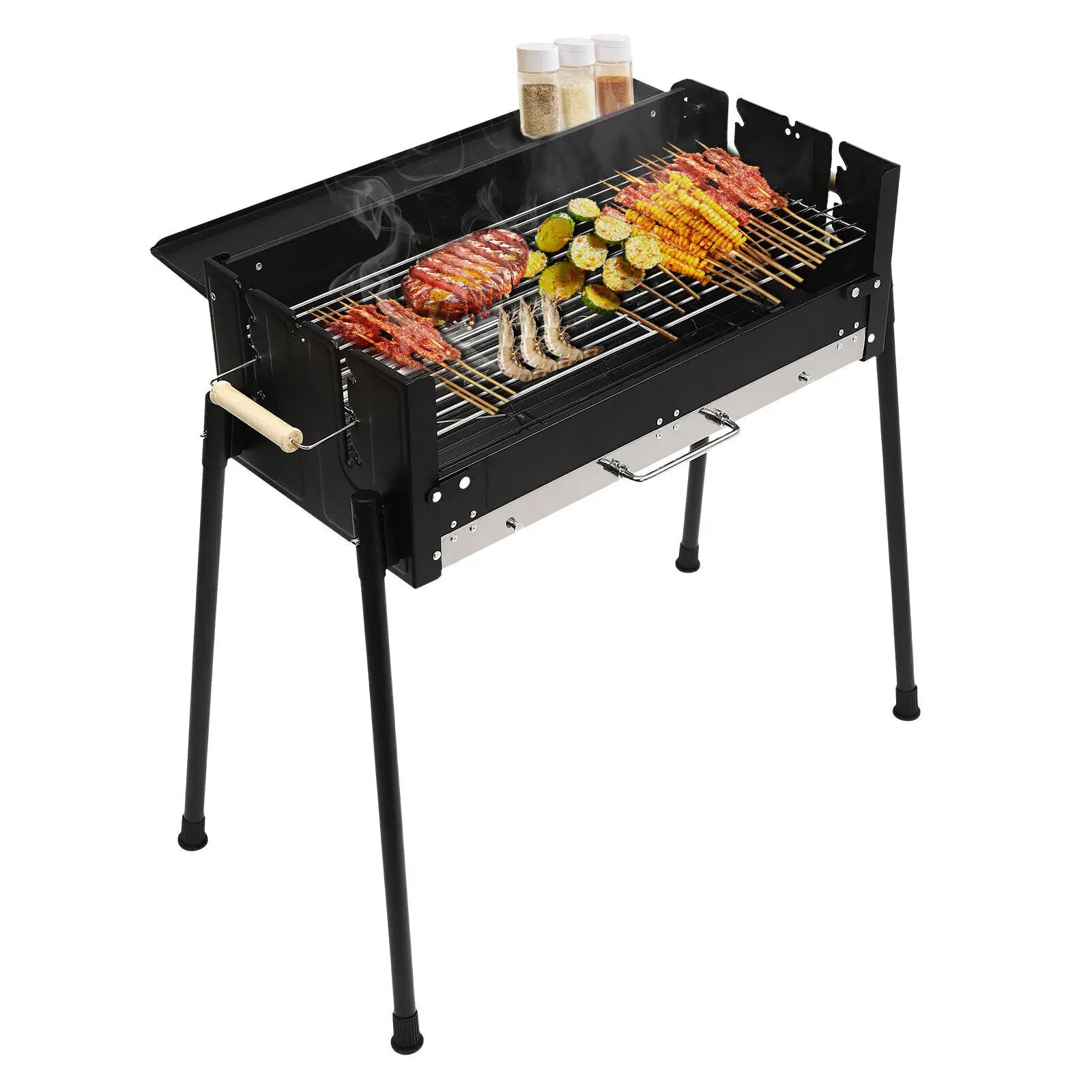 Portable Stainless Steel Folding Charcoal BBQ Grill & Tool Kit