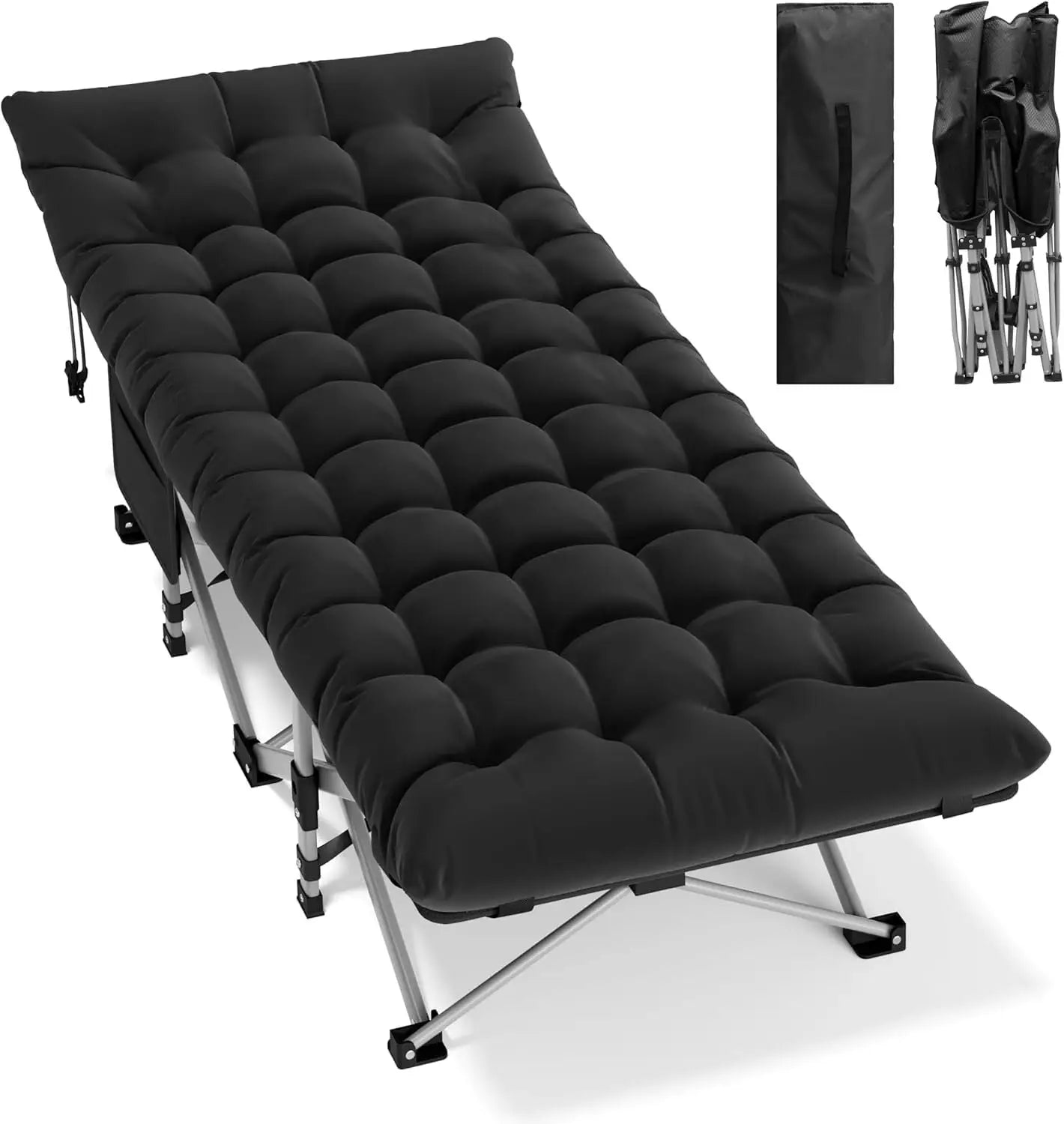 Oversized Folding Camping Cot with Mattress – 73"x28" Gray