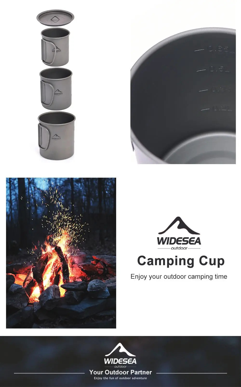 Widesea Titanium Camping Mug – Lightweight Outdoor Travel Cup for Hiking & Picnic