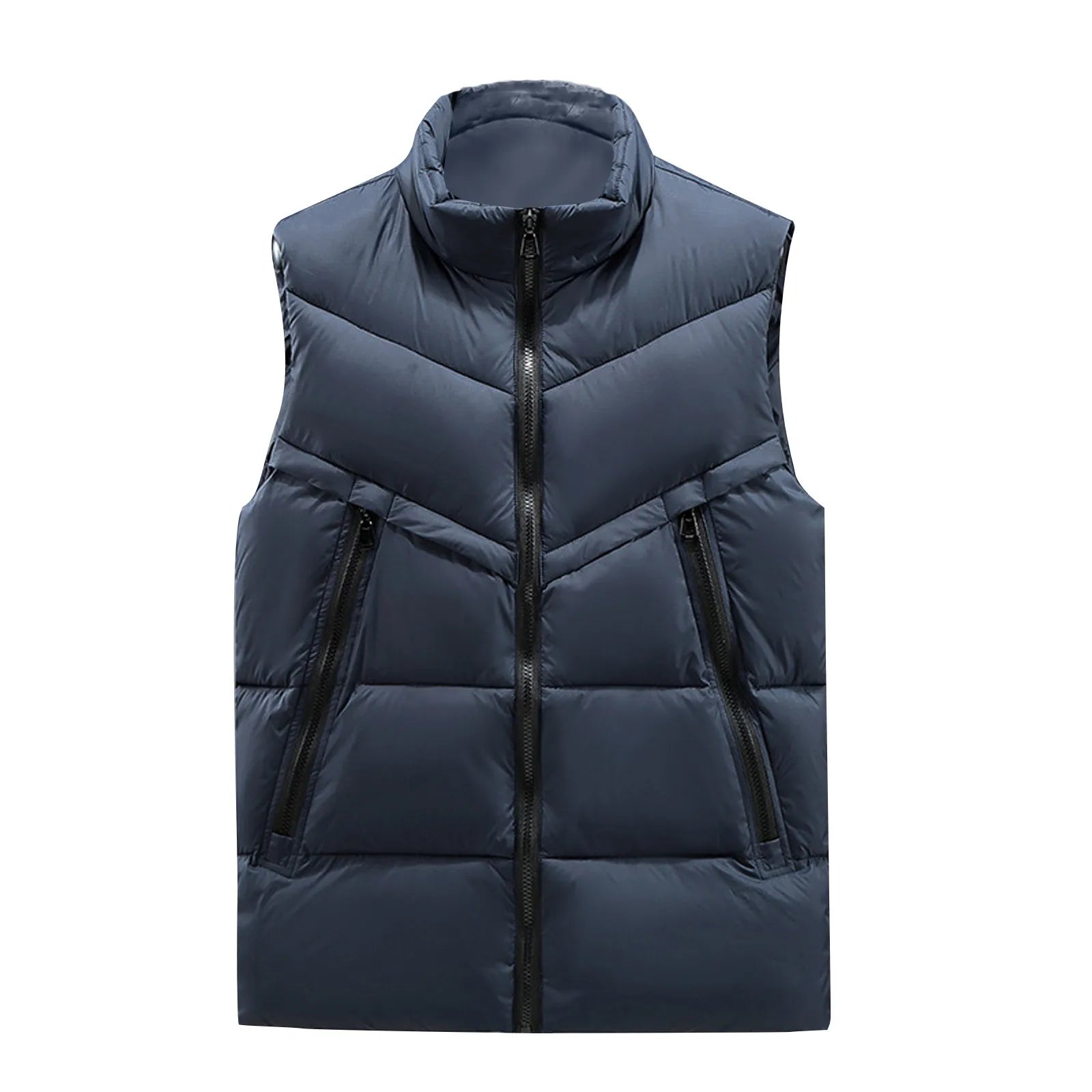 Men’s Winter Stand Collar Vest – Solid Color Zip-Up
