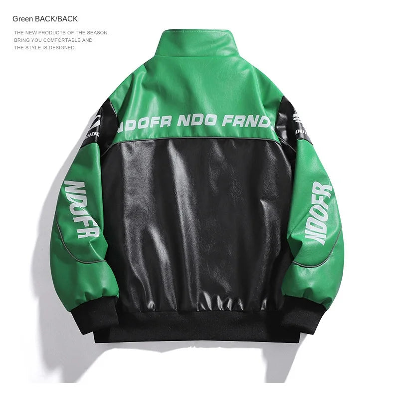Men’s PU Leather Jacket – Stand Collar, Multi-Pocket