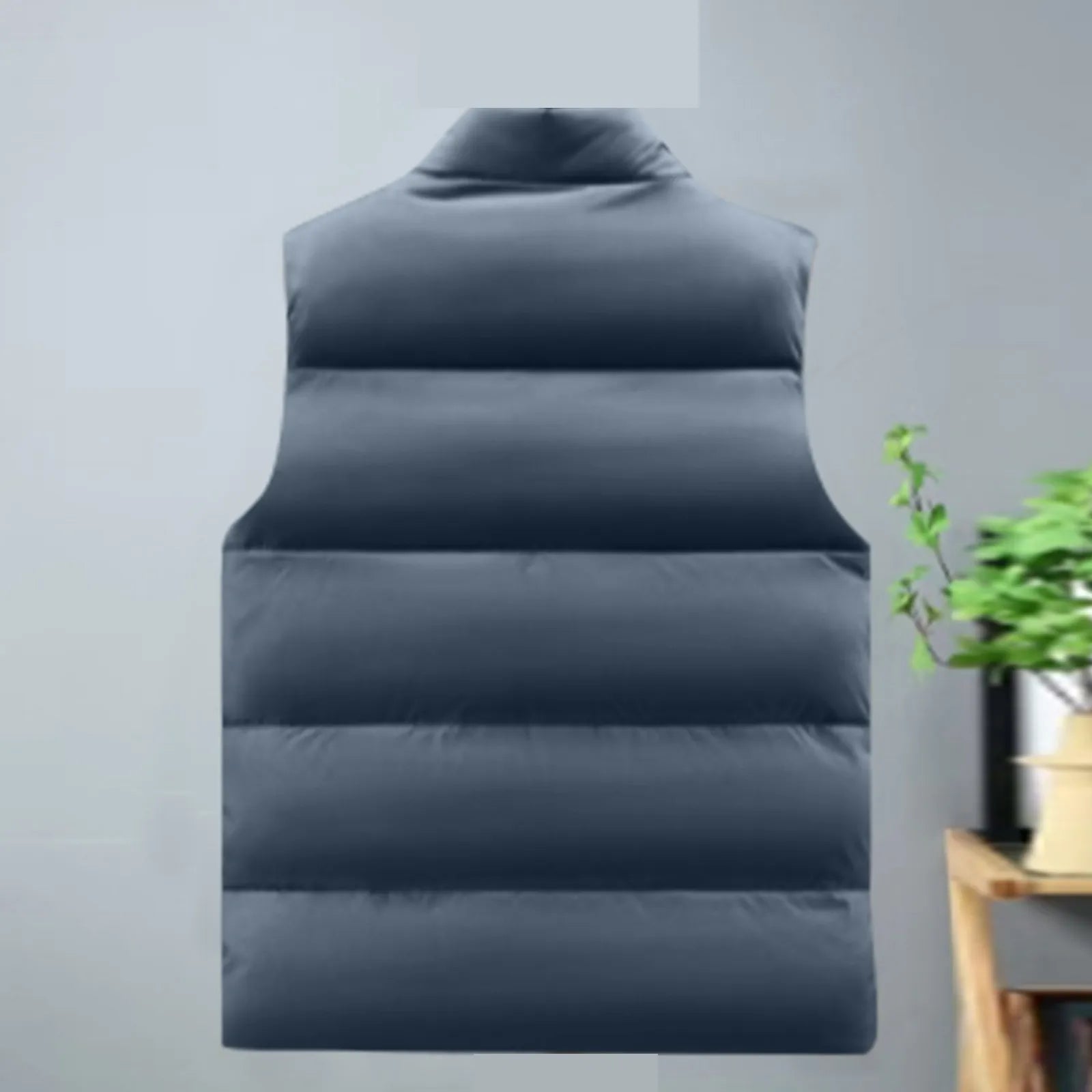 Men’s Winter Stand Collar Vest – Solid Color Zip-Up