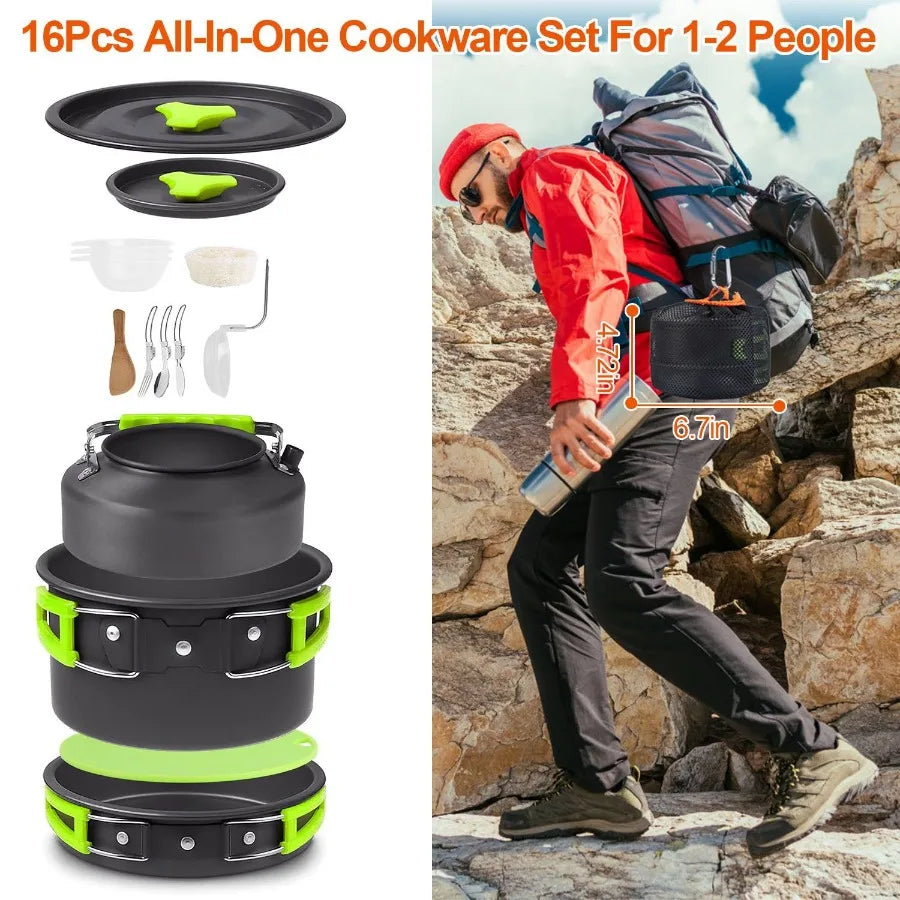 16-Piece Camping Cookware Set with Stove & Utensils
