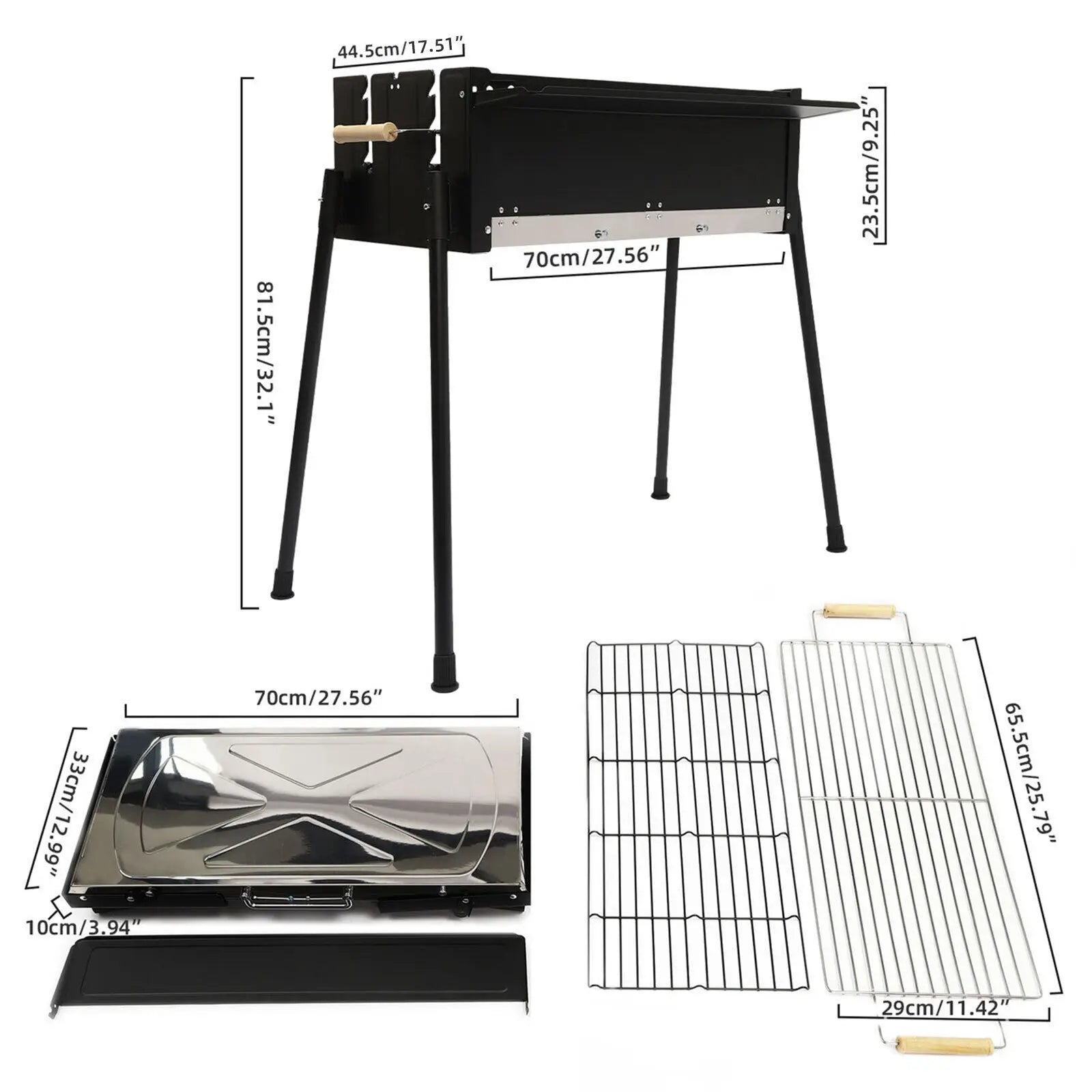 Portable Stainless Steel Folding Charcoal BBQ Grill & Tool Kit