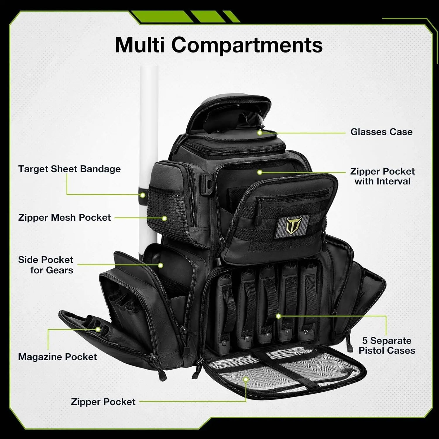 Tactical Range Backpack with Pistol Case – Black