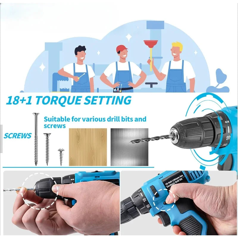 346-Piece Cordless Drill & Tool Set – 18V Power Drill Kit with DIY Hand Tools