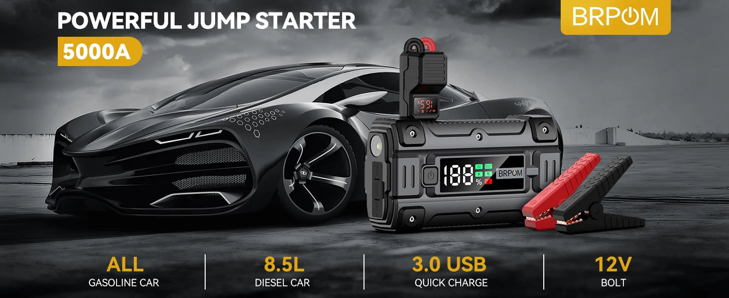 3000A–5000A Car Jump Starter & Power Bank for 12V Vehicles