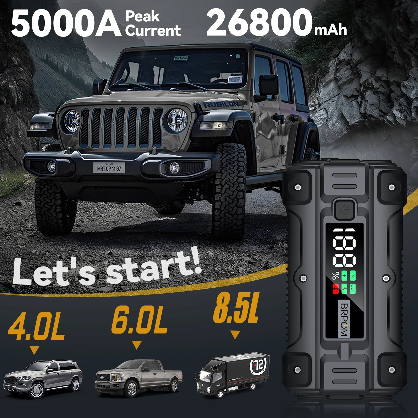 3000A–5000A Car Jump Starter & Power Bank for 12V Vehicles