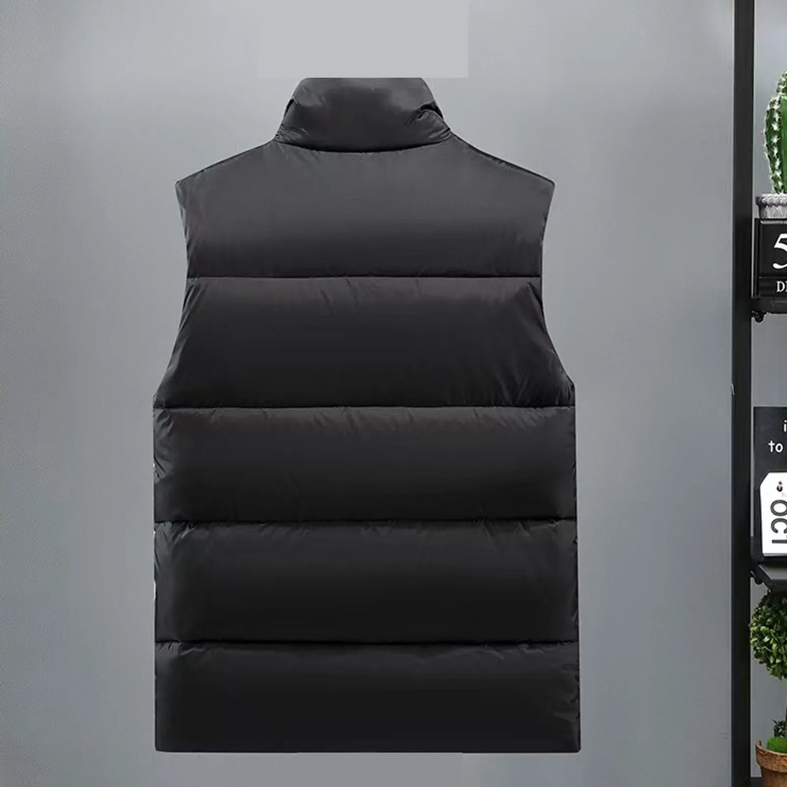 Men’s Winter Stand Collar Vest – Solid Color Zip-Up