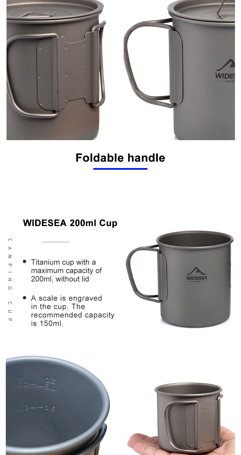 Widesea Titanium Camping Mug – Lightweight Outdoor Travel Cup for Hiking & Picnic