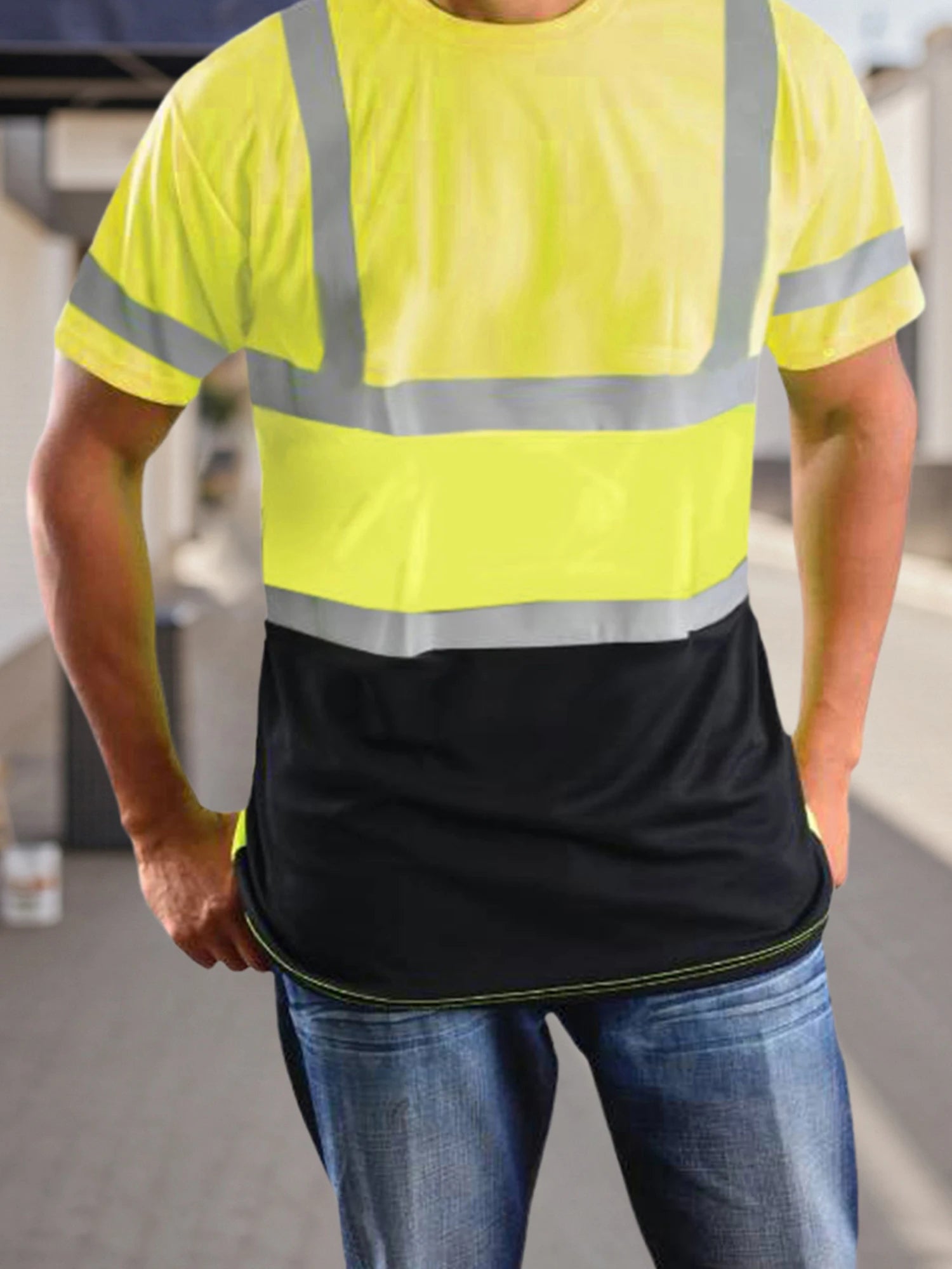 Men’s Hi-Vis Reflective Safety T-Shirt with Pocket