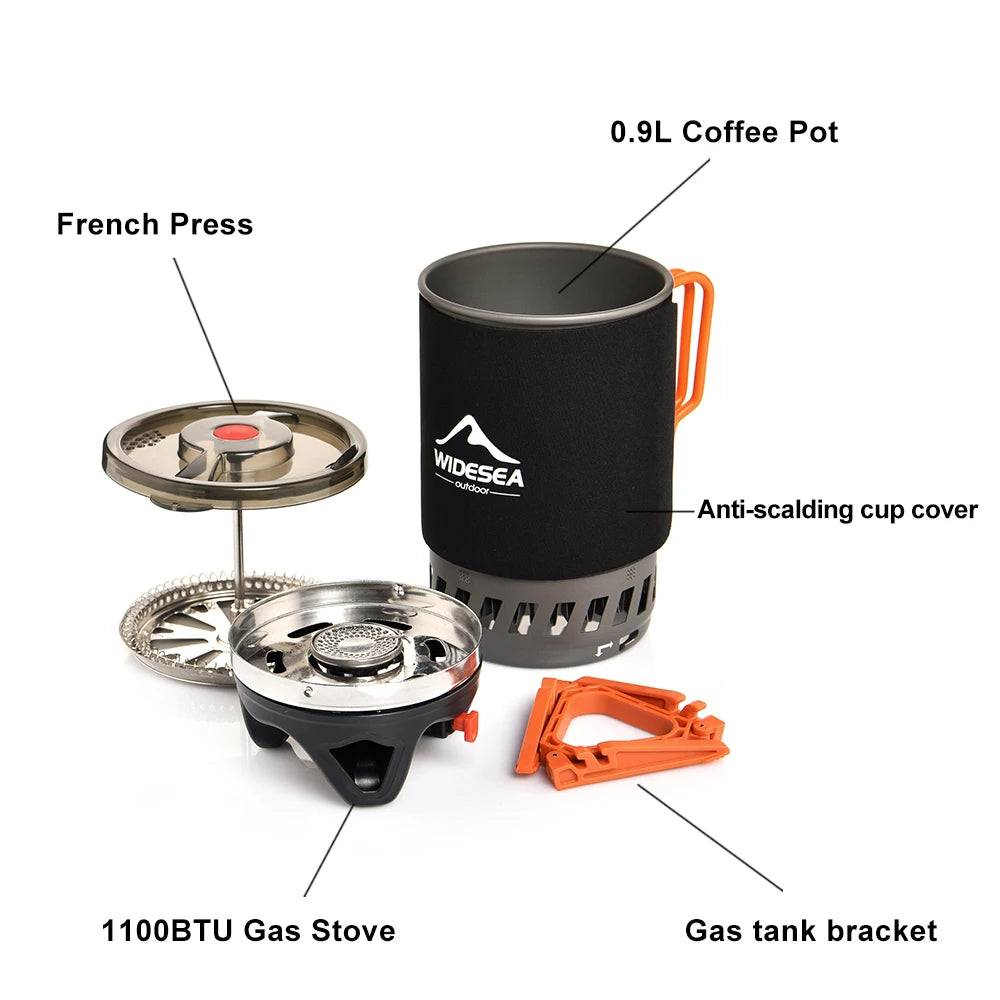 Widesea Camping Cooking System – Gas Stove with Heat Exchanger, Pot & Cup Set