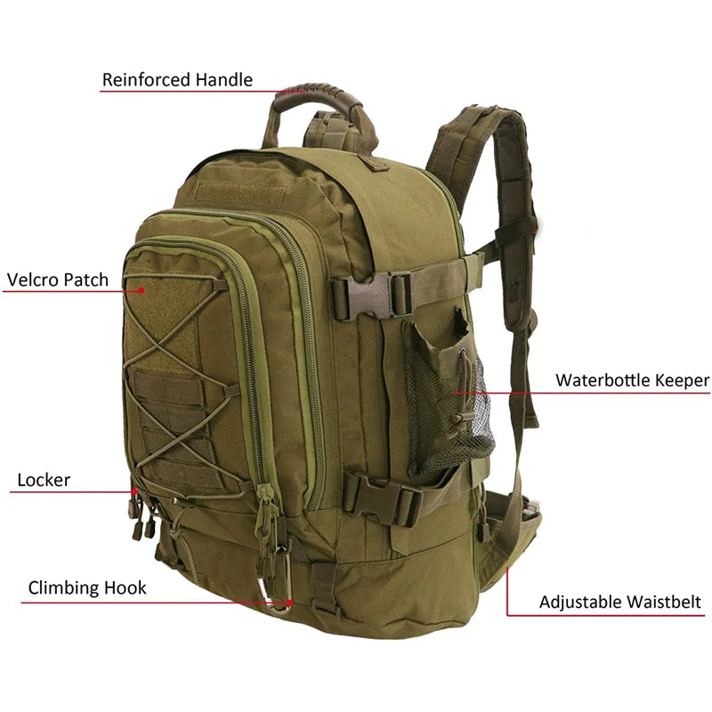 65L Tactical Hiking Backpack – Military Camping Rucksack