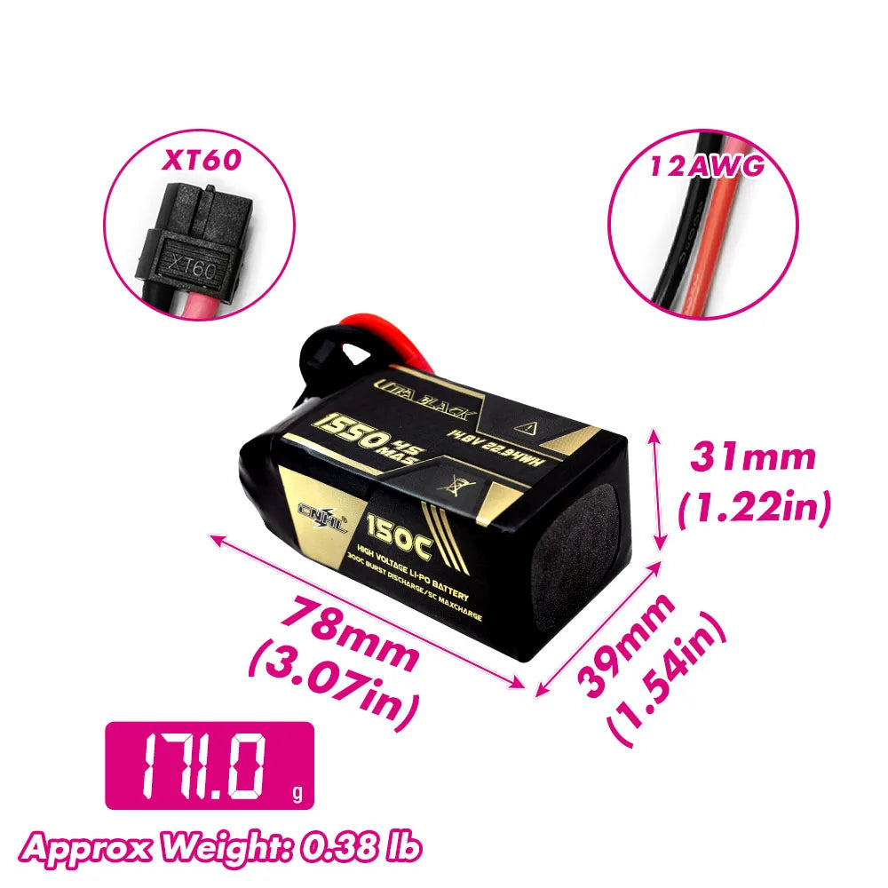 2PCS CNHL 4S 14.8V LiPo Battery Pack with XT60 Plug