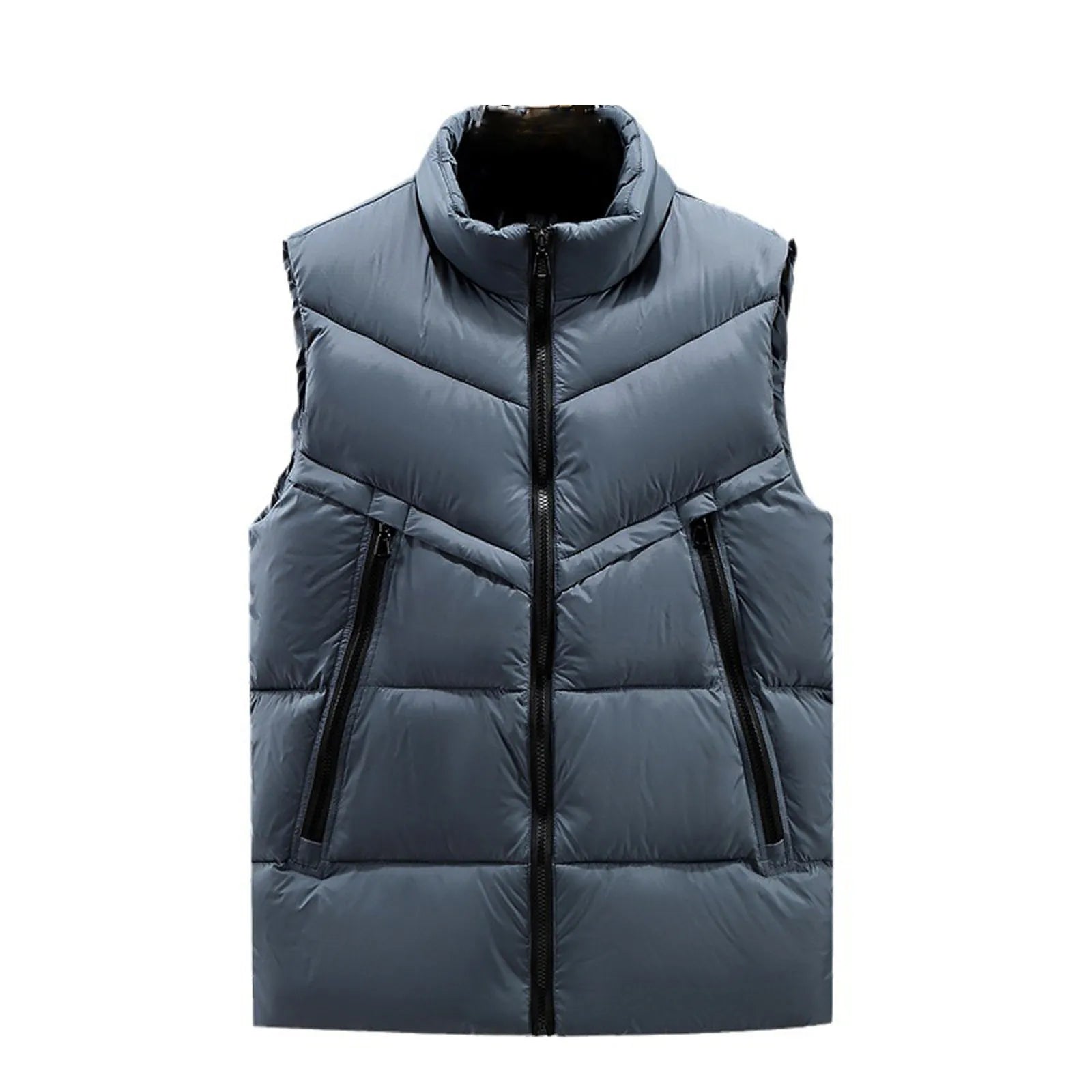 Men’s Winter Stand Collar Vest – Solid Color Zip-Up