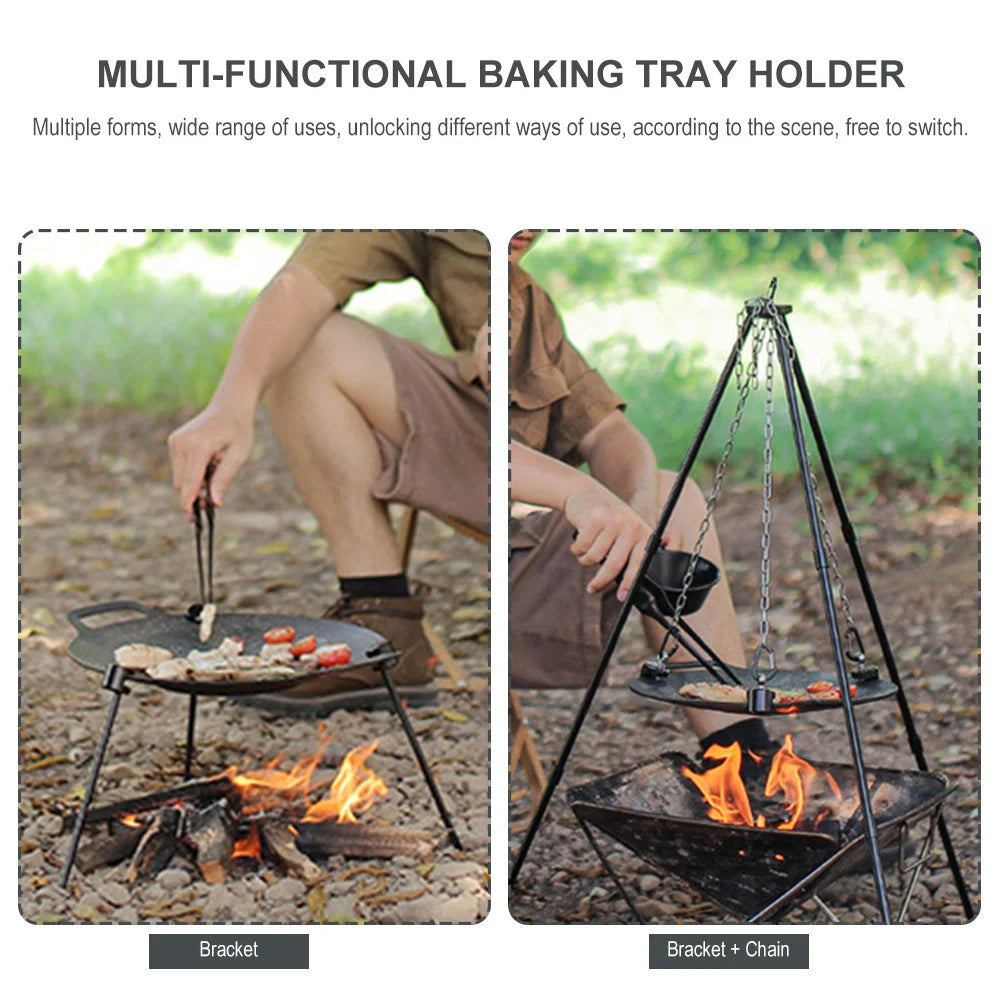 Portable Adjustable Triangular BBQ Grill Pot Rack with Chain