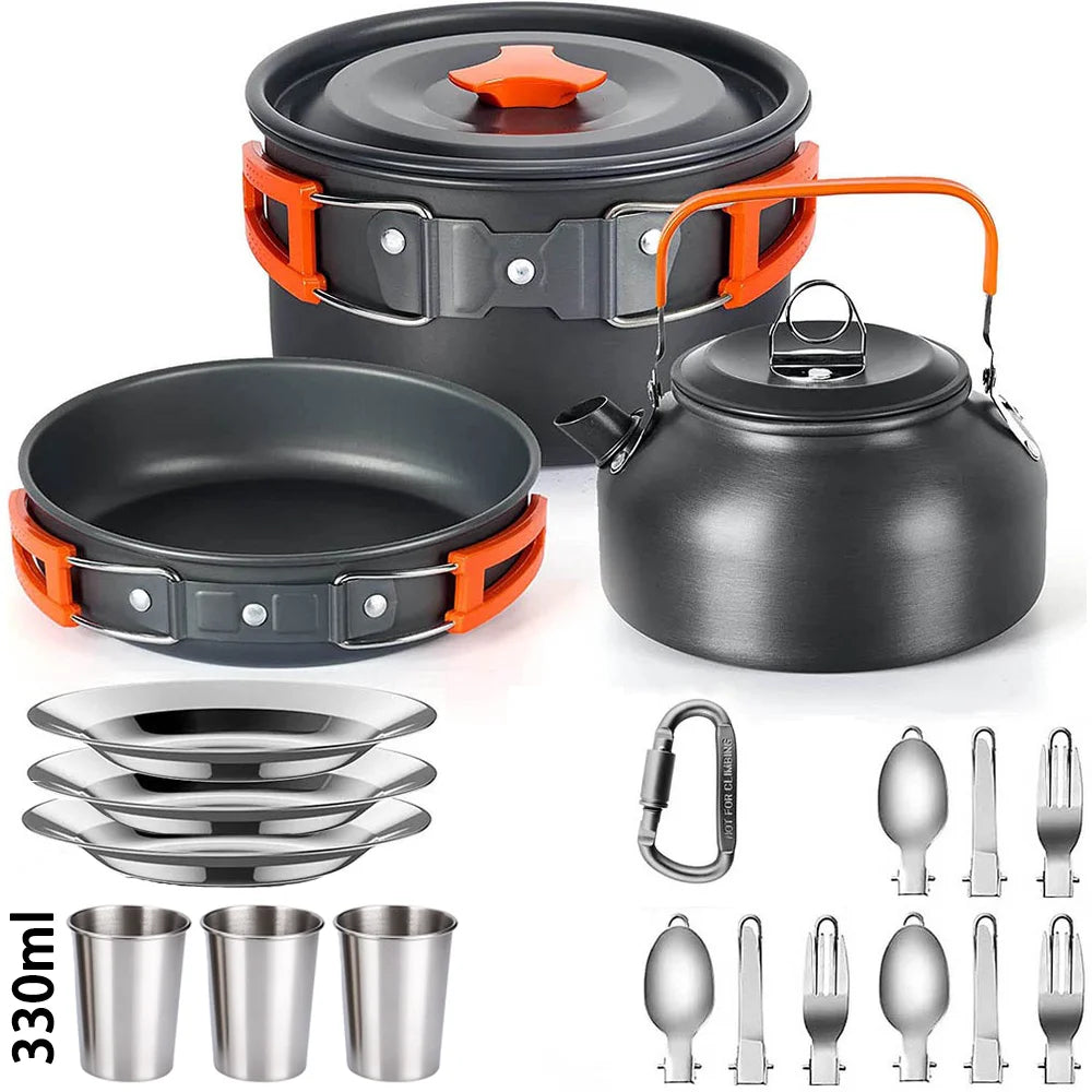 Camping Cookware Set for 2-3 People – Non-Stick Pots & Teapot