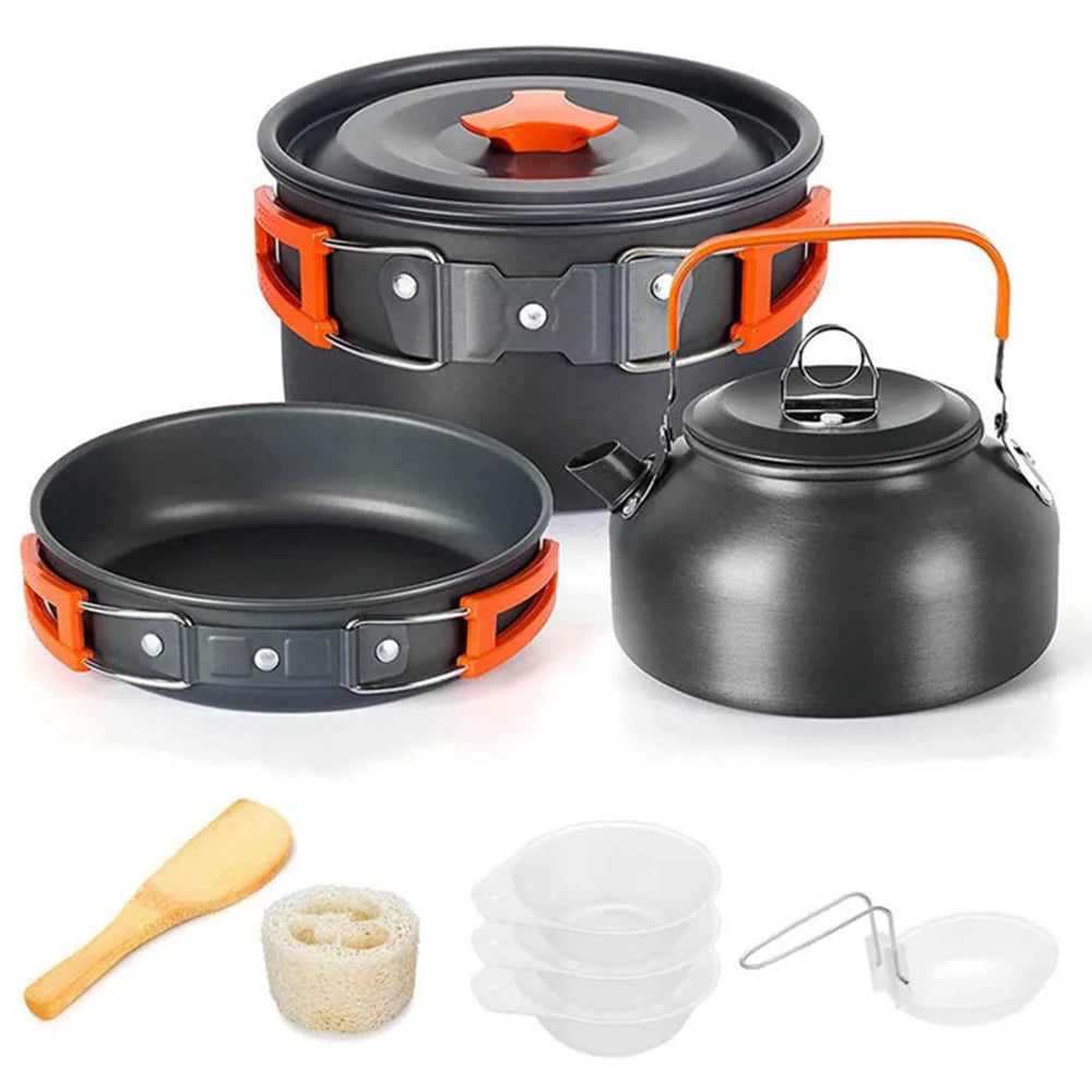 Camping Cookware Set for 2-3 People – Non-Stick Pots & Teapot