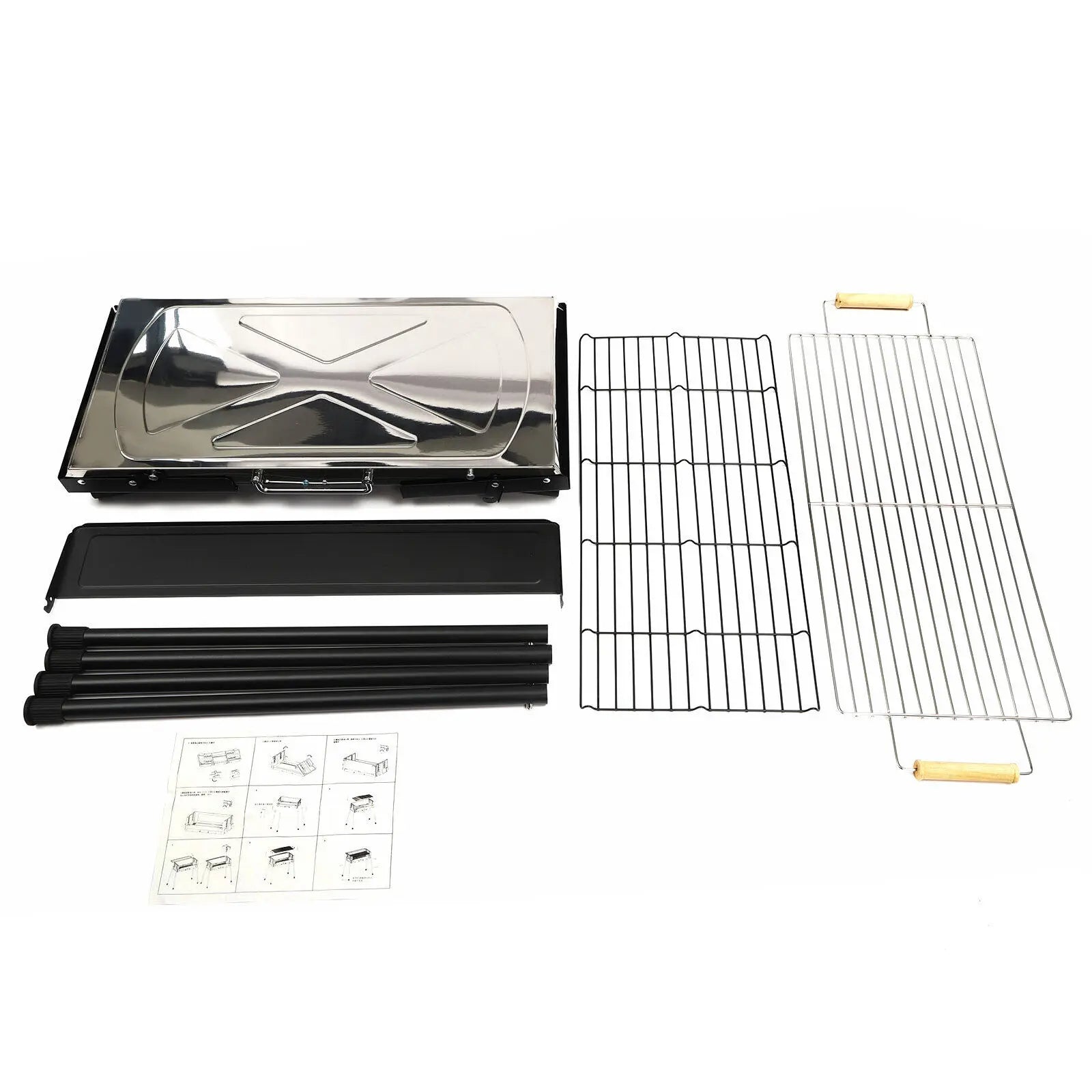 Portable Stainless Steel Folding Charcoal BBQ Grill & Tool Kit