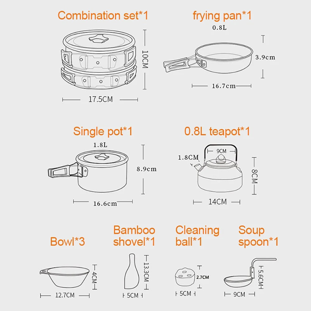 Camping Cookware Set for 2-3 People – Non-Stick Pots & Teapot